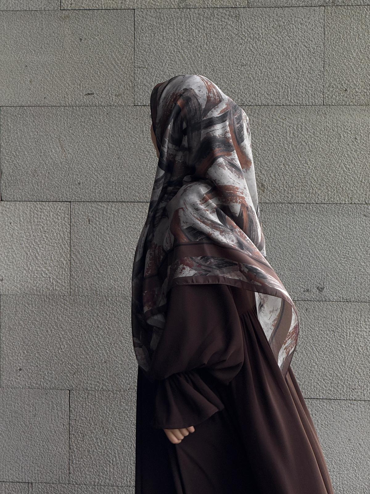 Pamuklu Soft Fırça Desen Eşarp-Kahve