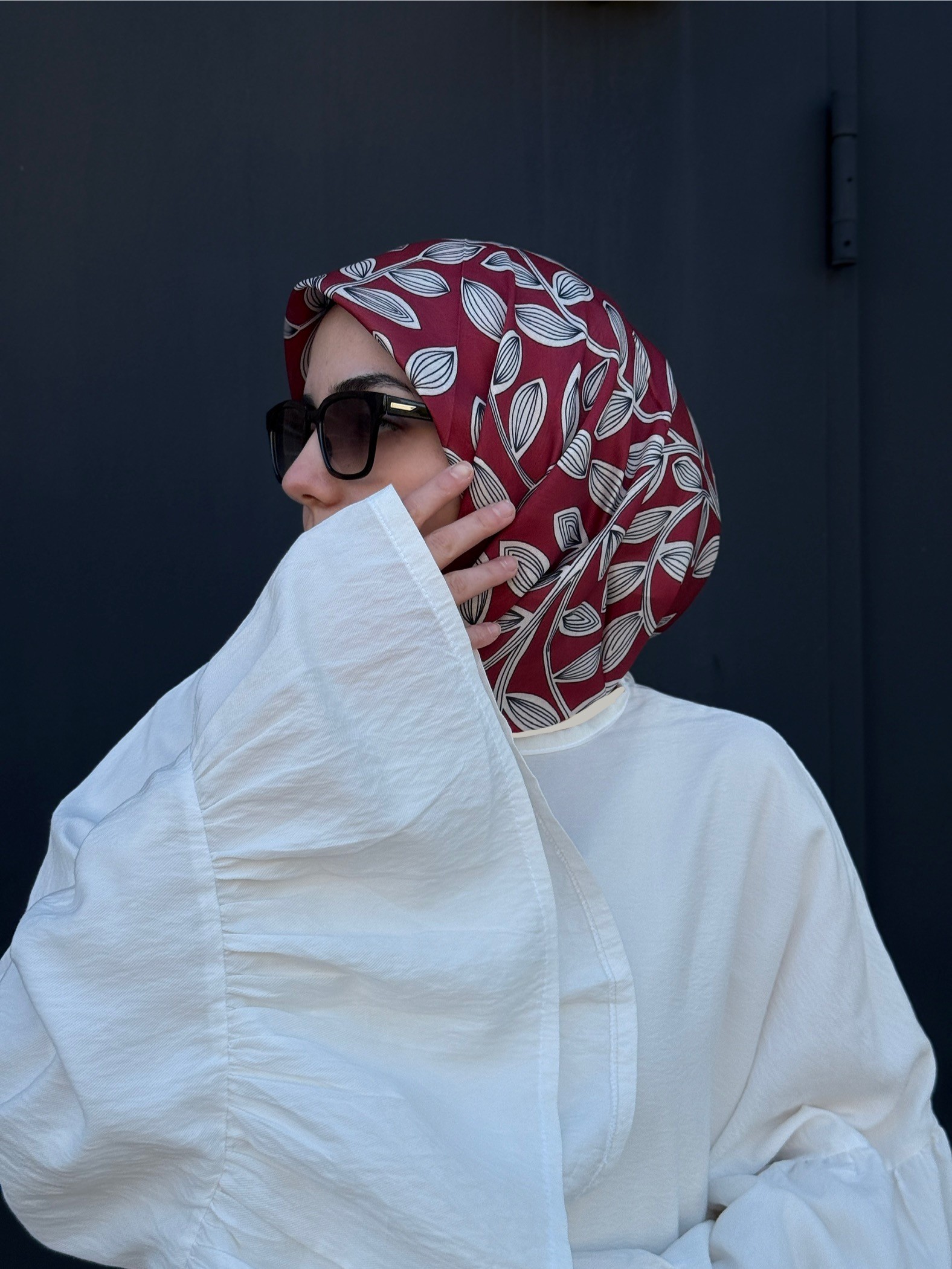 Pamuklu Soft Yaprak Desen Eşarp-Bordo