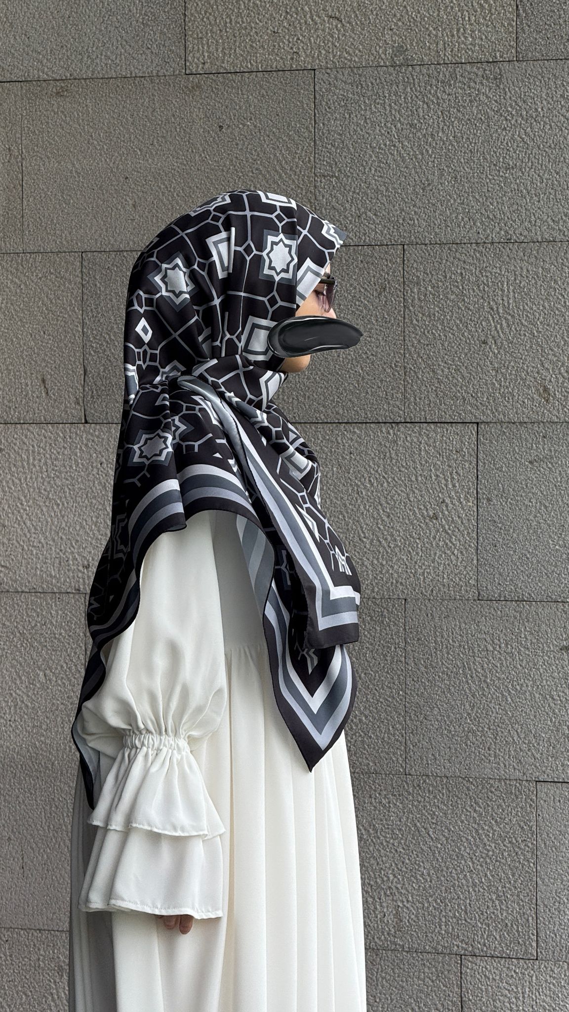 İpeksi Twil Monogram Eşarp-Siyah