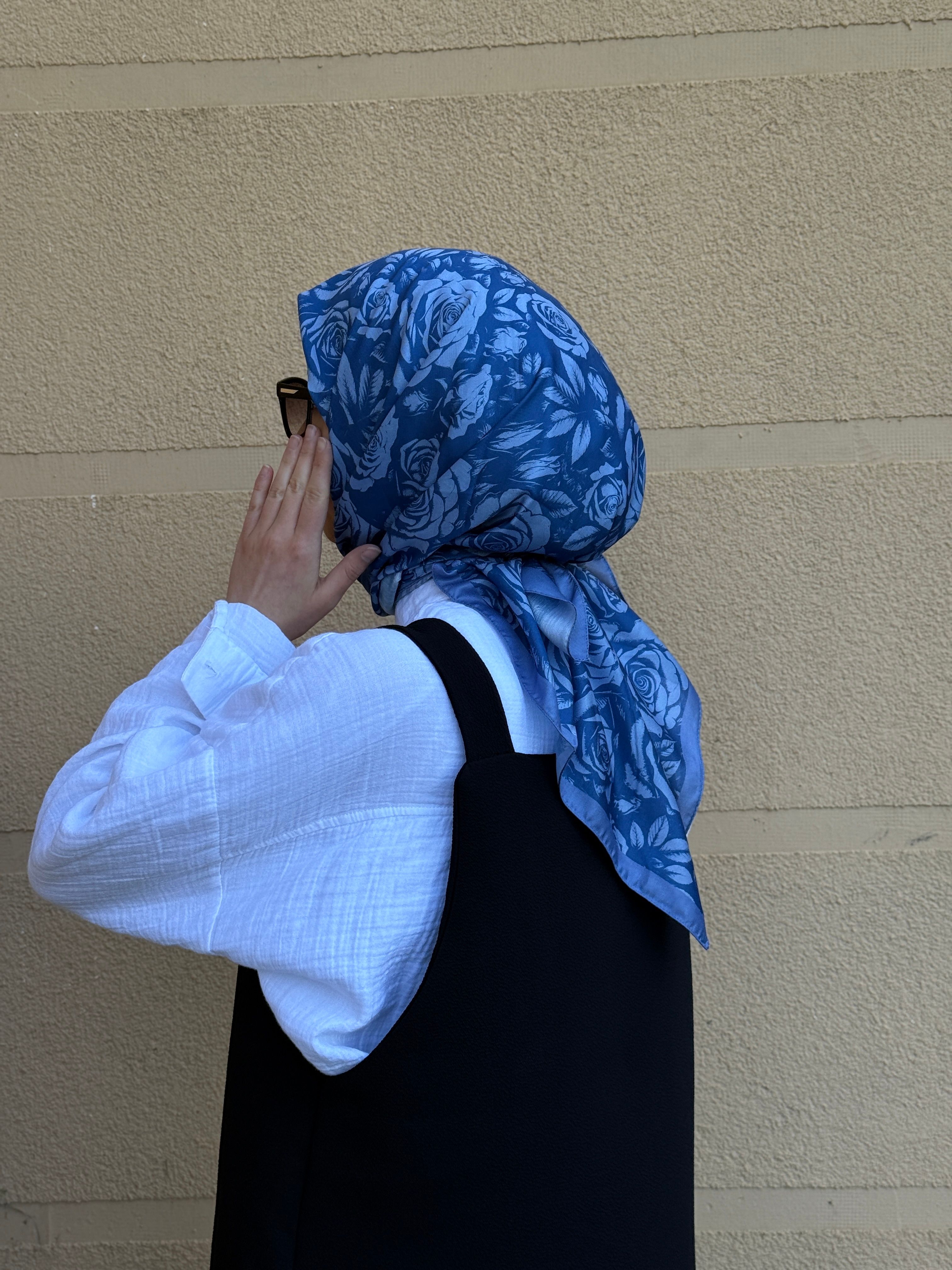 Pamuklu Soft Roza Desen Eşarp-Okyanus