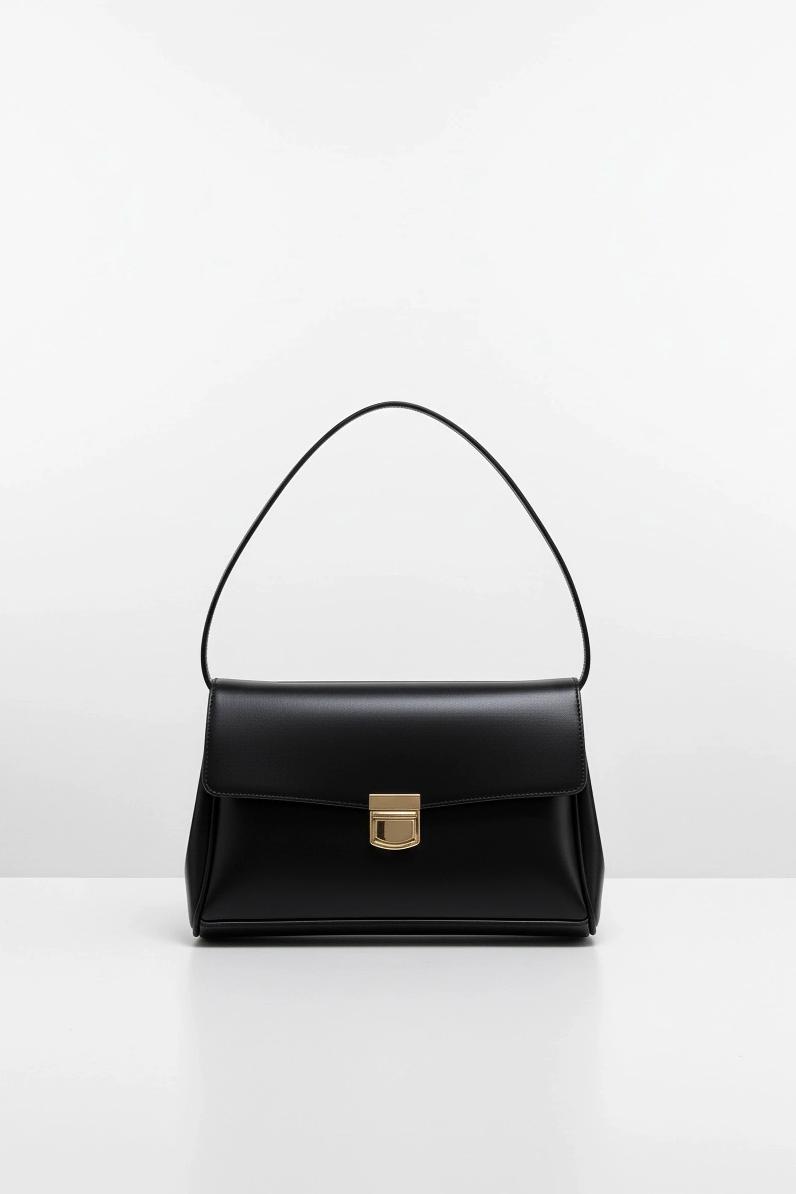 Kilit Detaylı Baget Çanta - Siyah