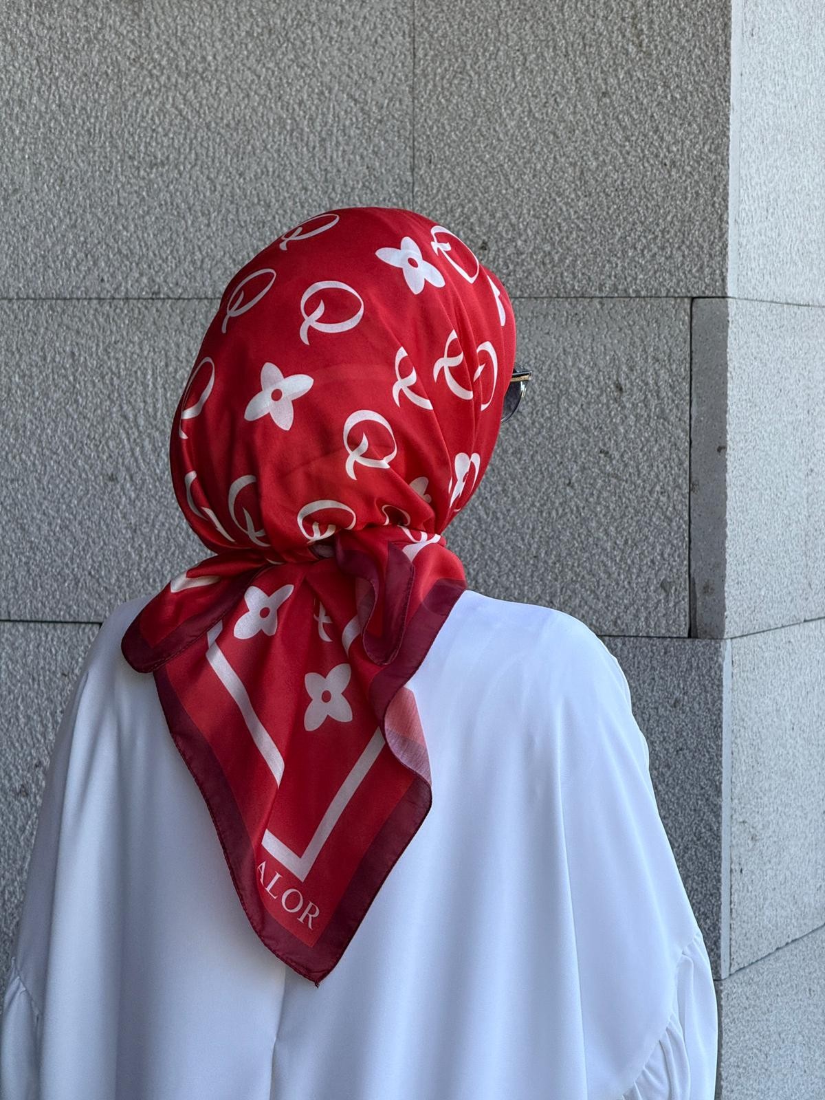 Pamuklu Soft Q Desen Eşarp-Kırmızı