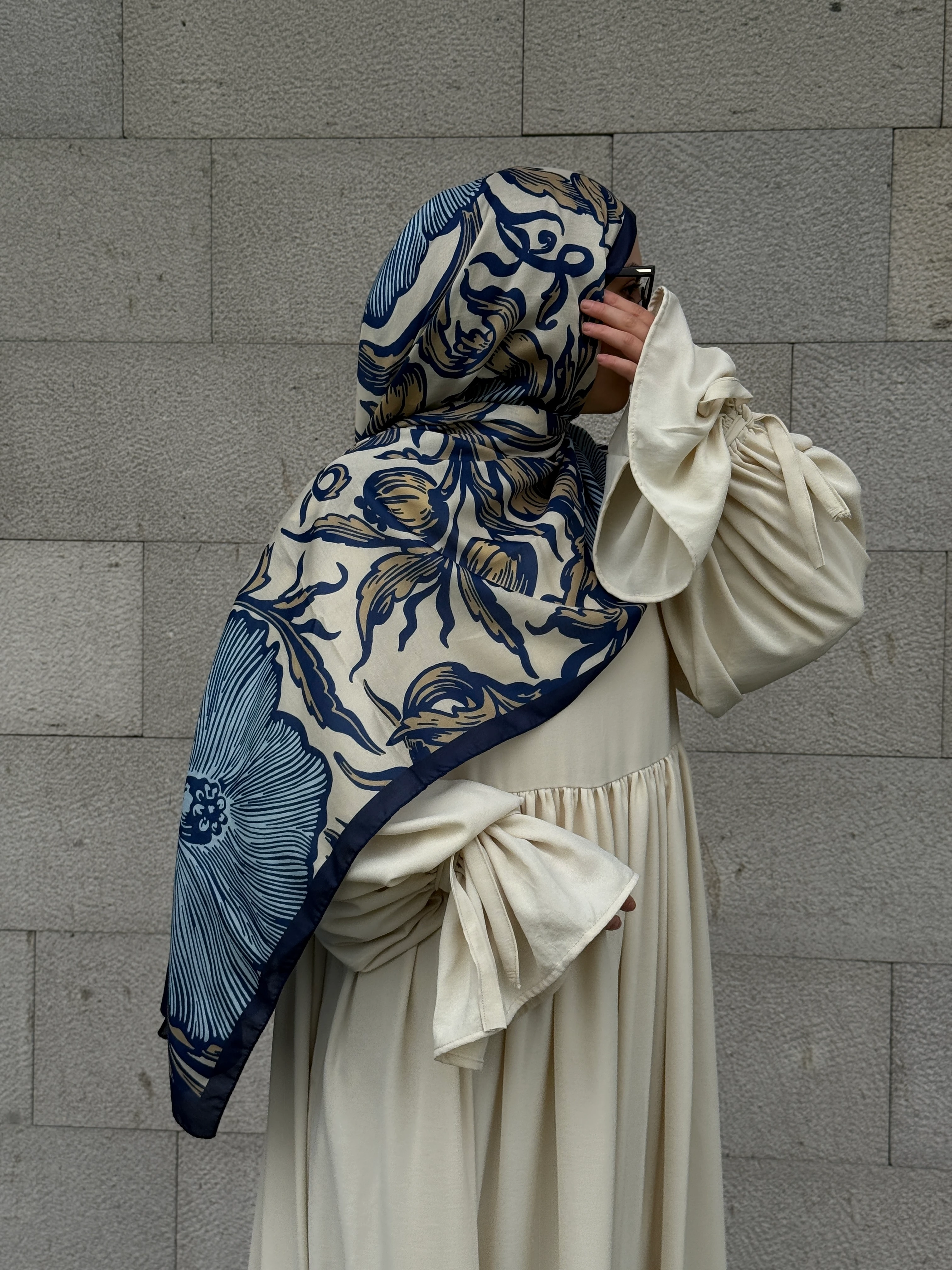 Pamuklu Soft Luna Desen Şal-Mavi