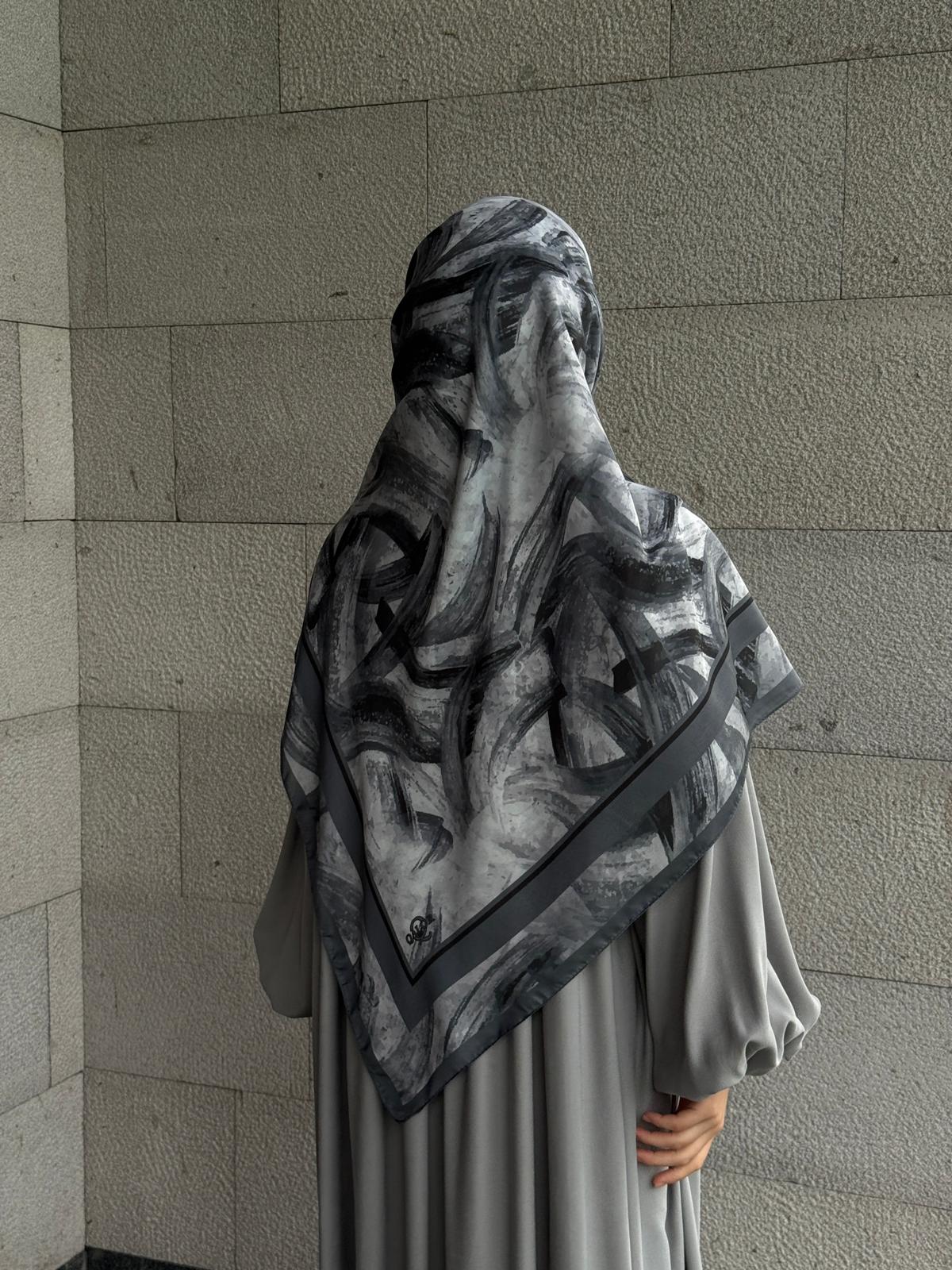 Pamuklu Soft Fırça Desen Eşarp-Siyah/Antrasit