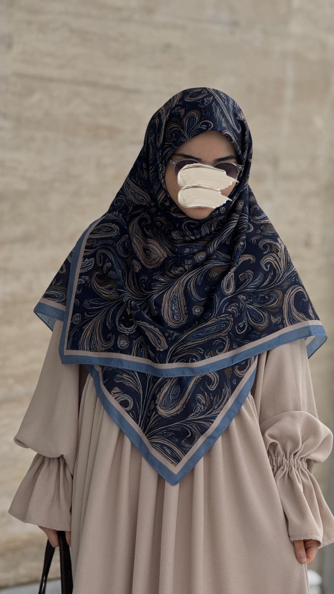 Pamuklu Soft Açelya Desen Eşarp-Lacivert| Qalor Scarf