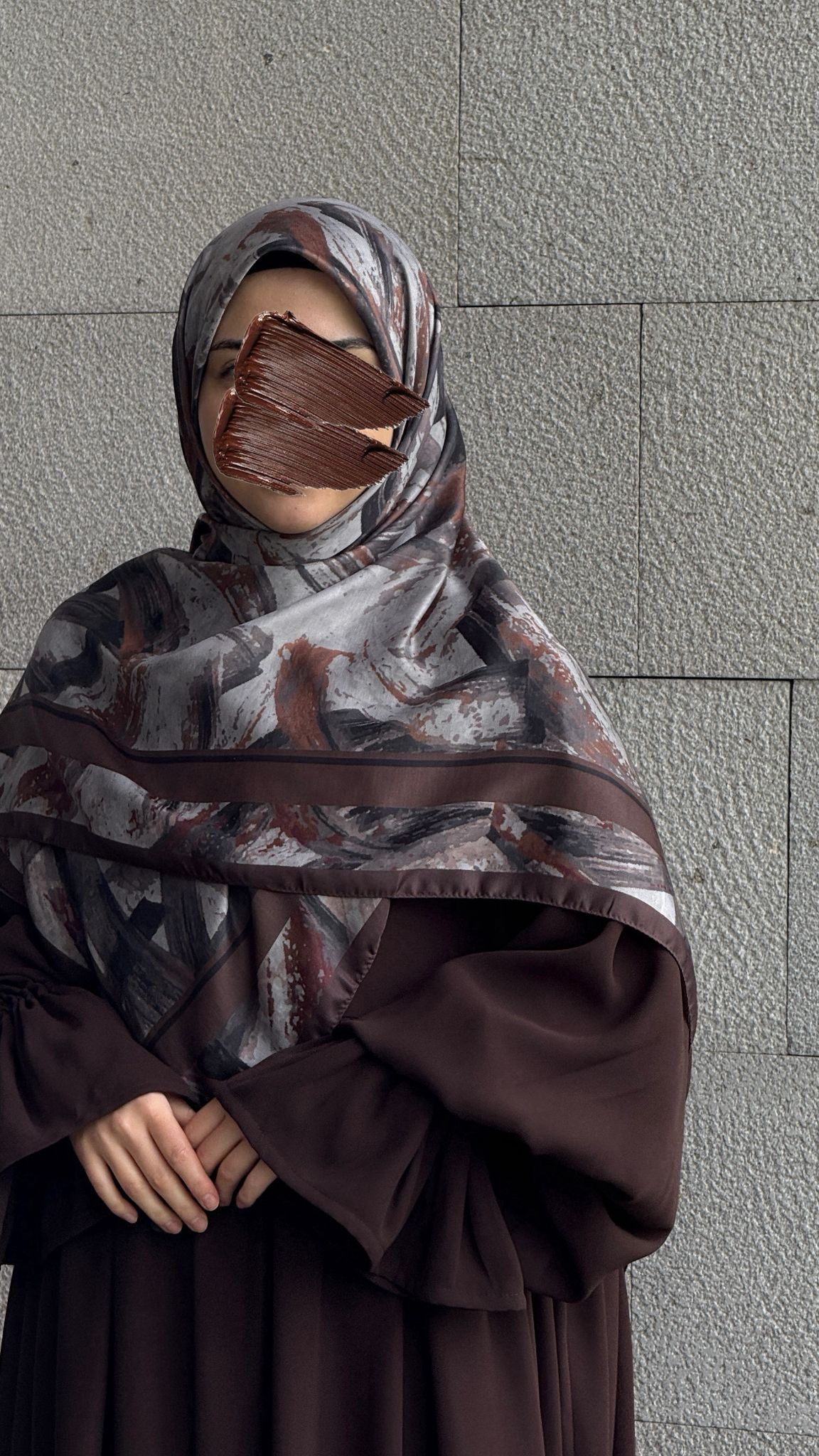 Pamuklu Soft Fırça Desen Eşarp-Kahve