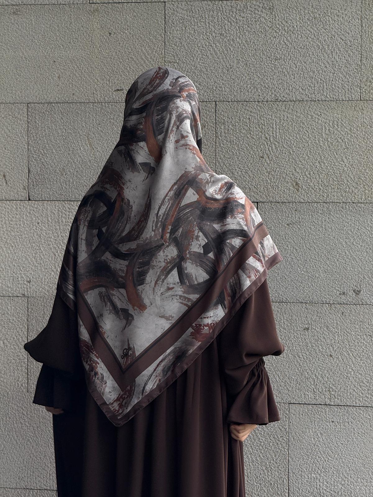 Pamuklu Soft Fırça Desen Eşarp-Kahve