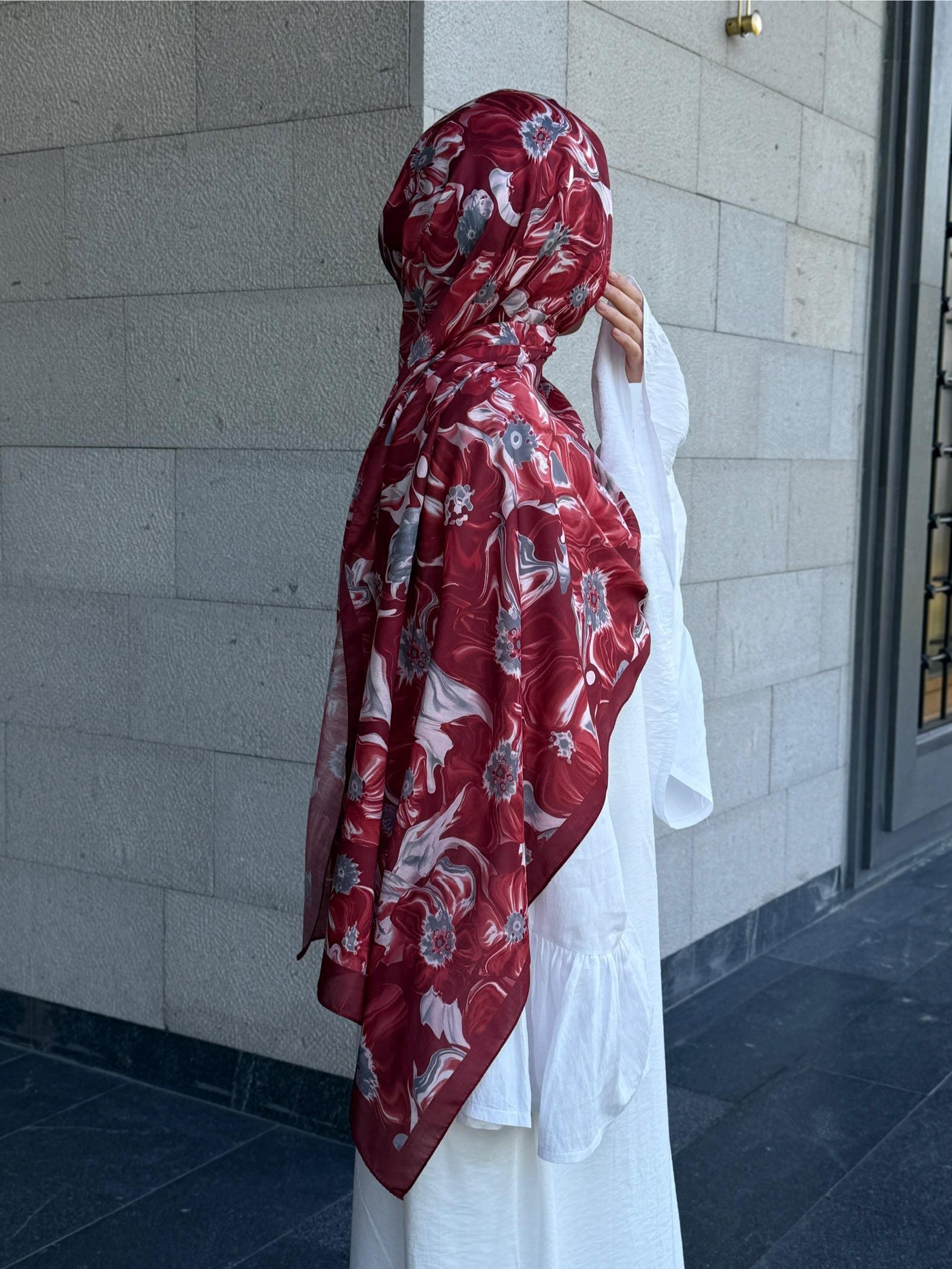 Pamuklu Mimoza Desen Şal- Bordo