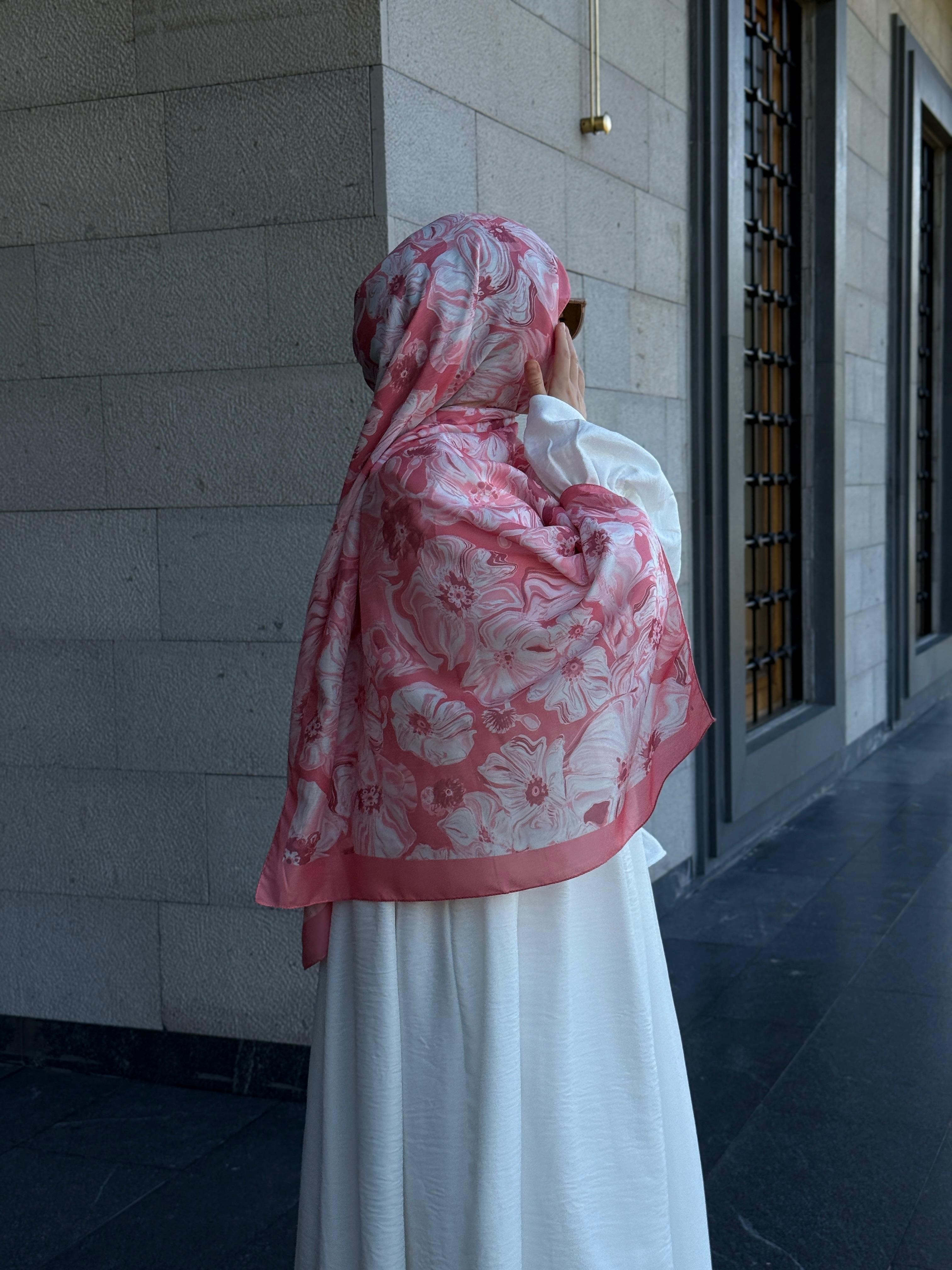 Pamuklu Mimoza Desen Şal-Mercan