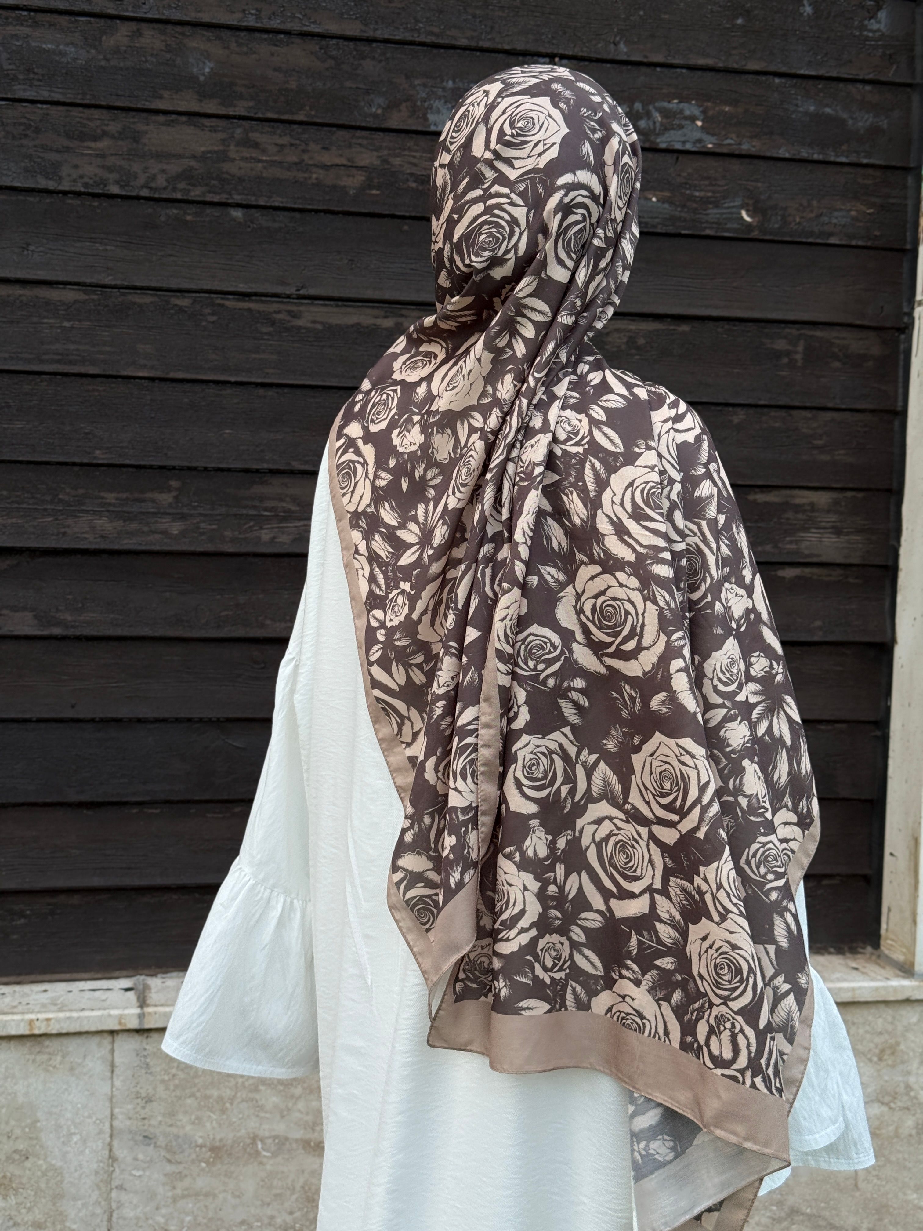 Pamuklu Soft Roza Desen Şal-Vizon