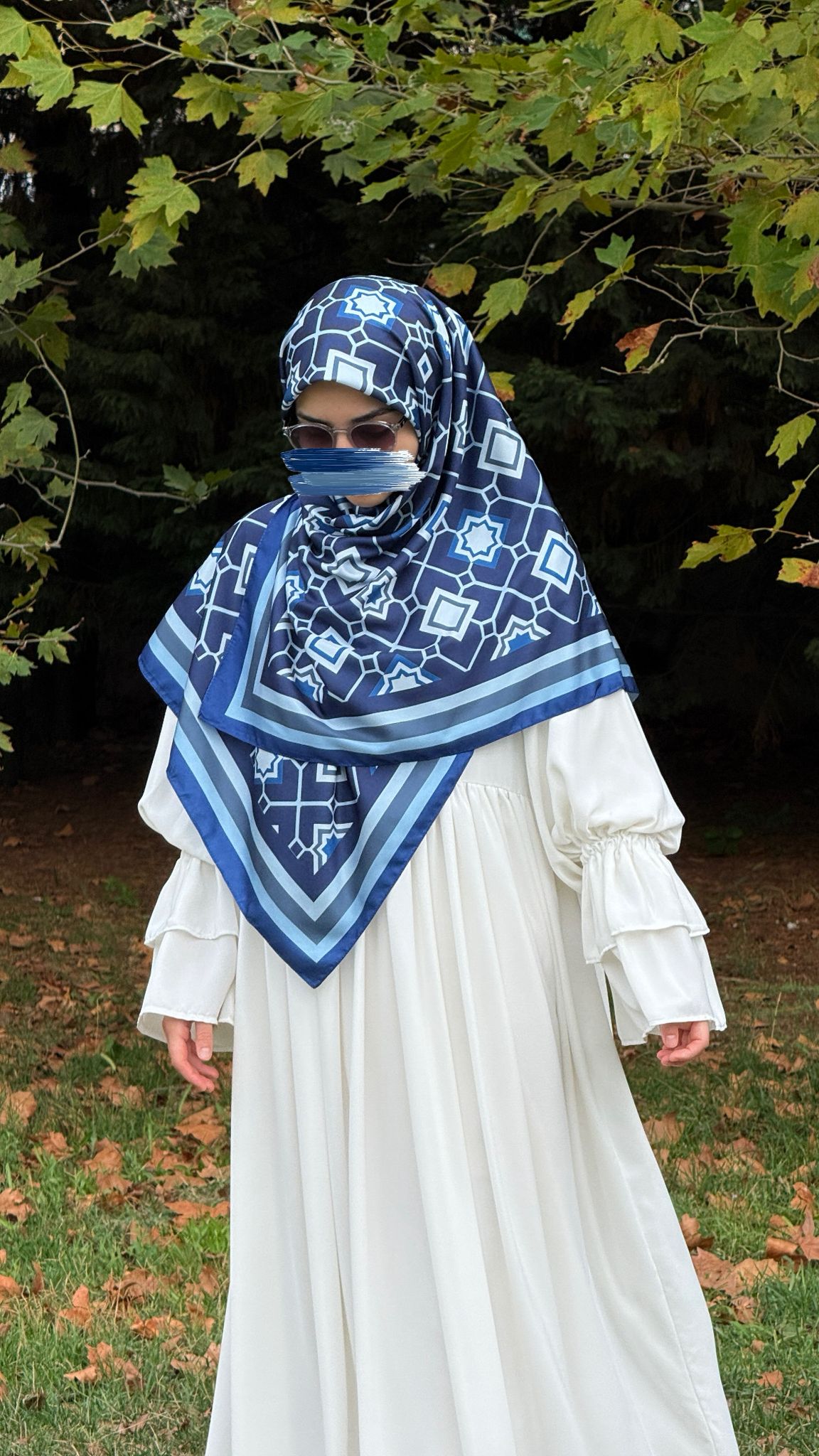 İpeksi Twil Monogram Eşarp-Lacivert