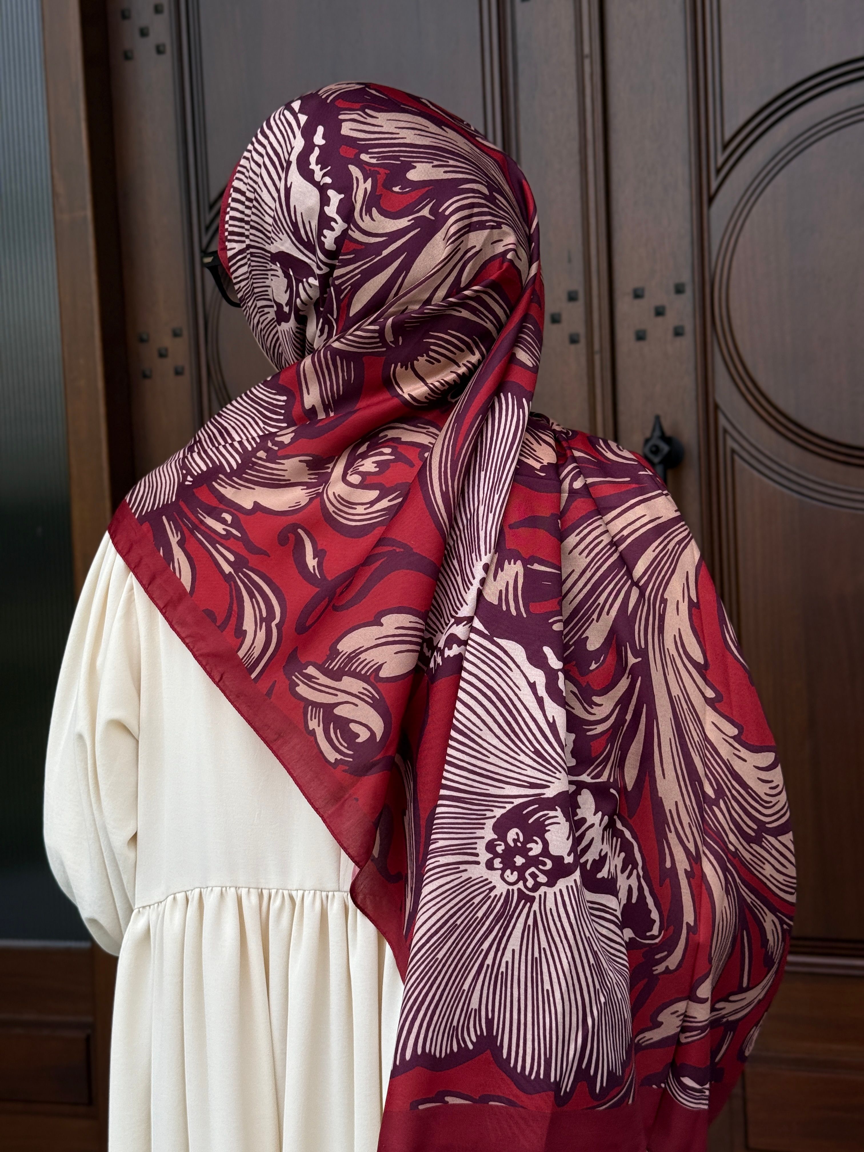 Pamuklu Soft Luna Desen Şal-Bordo