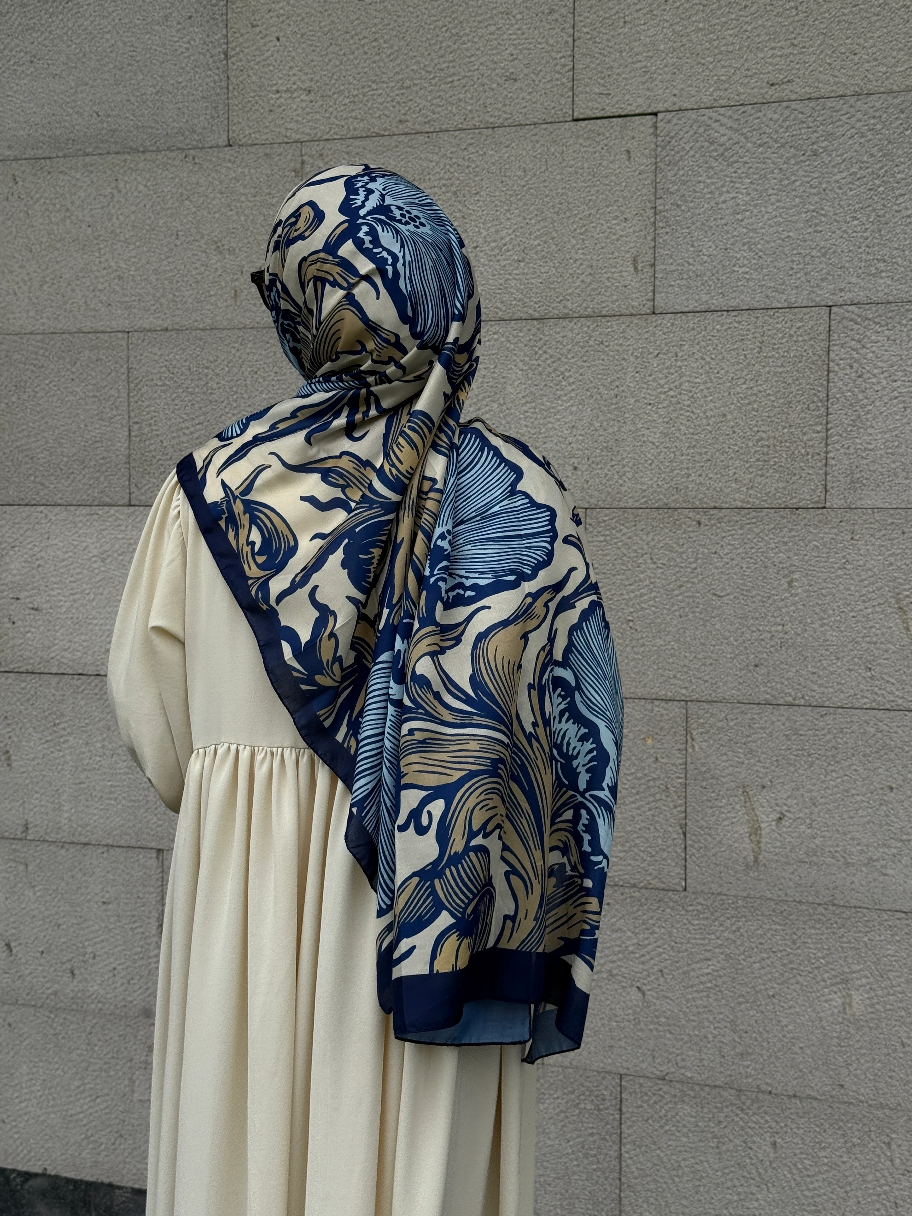 Pamuklu Soft Luna Desen Şal-Mavi