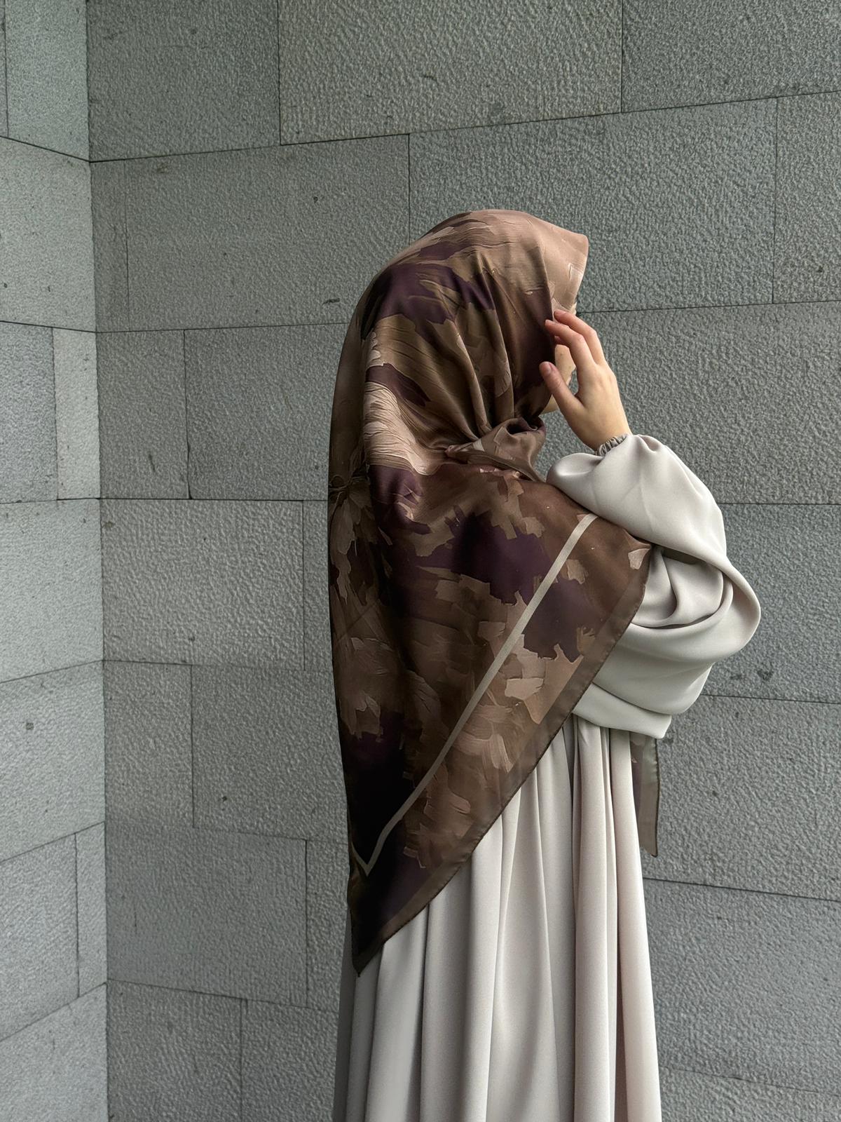 Pamuklu Soft Luna Desen Eşarp-Kahve/Mürdüm