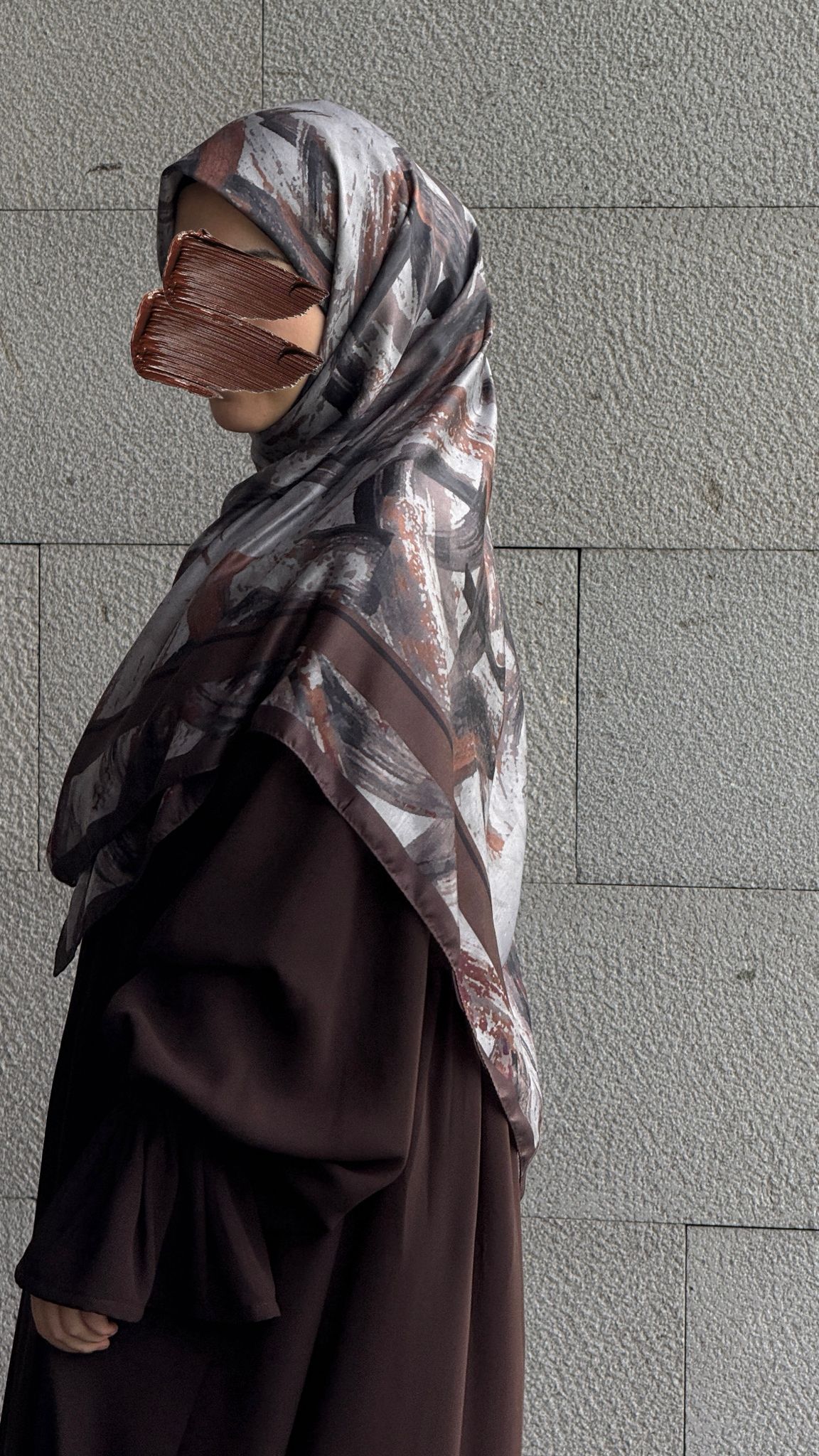 Pamuklu Soft Fırça Desen Eşarp-Kahve