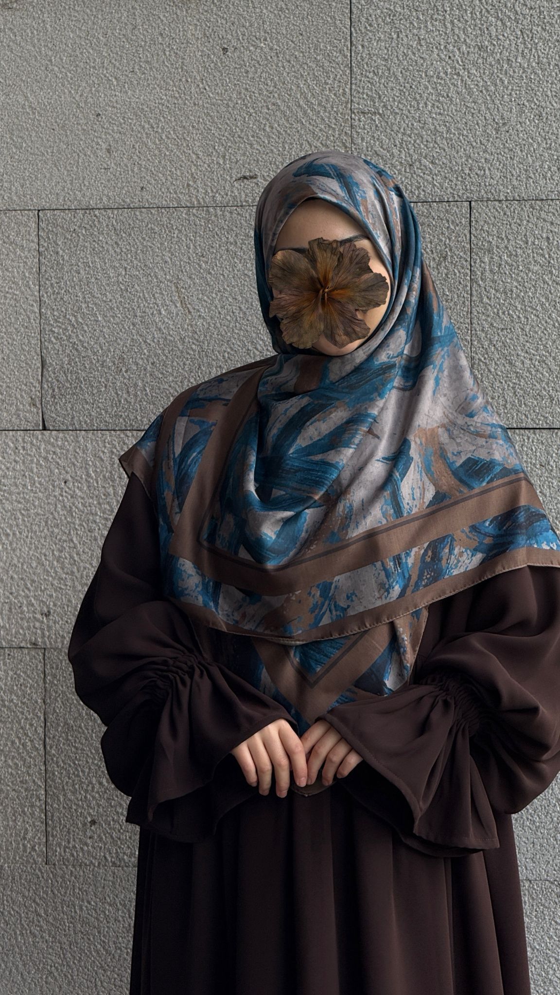 Pamuklu Soft Fırça Desen Eşarp-Petrol/Kahve