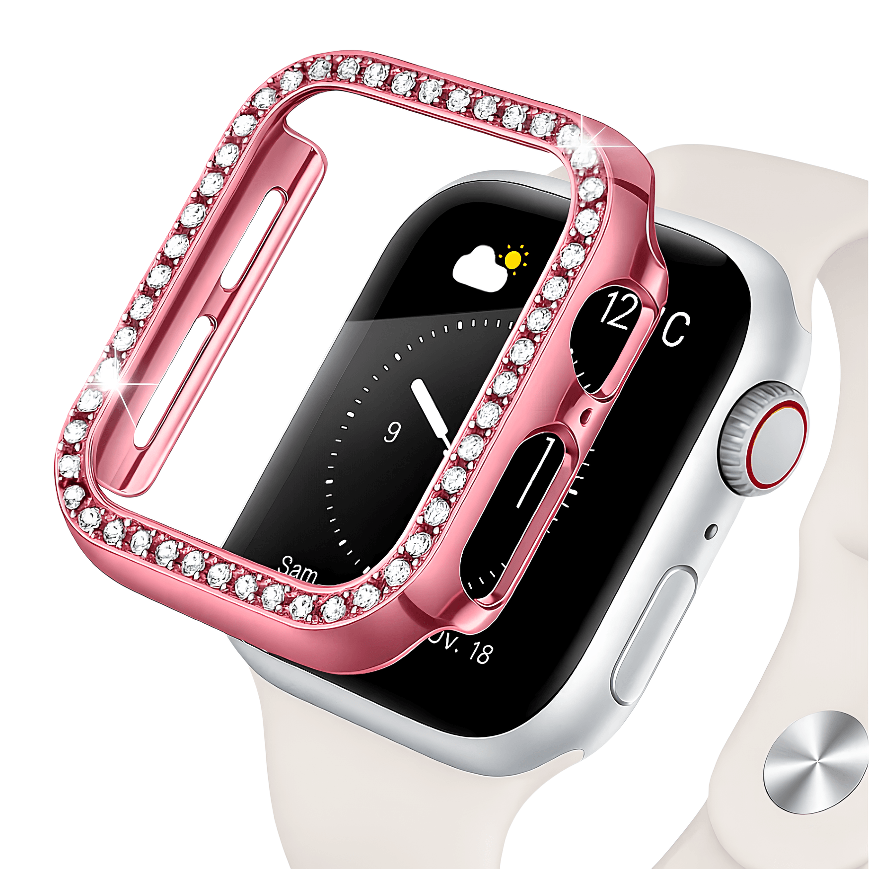 Diamond Serisi (Kasa ve Ekran) Apple Watch Koruyucu - Rose Pink