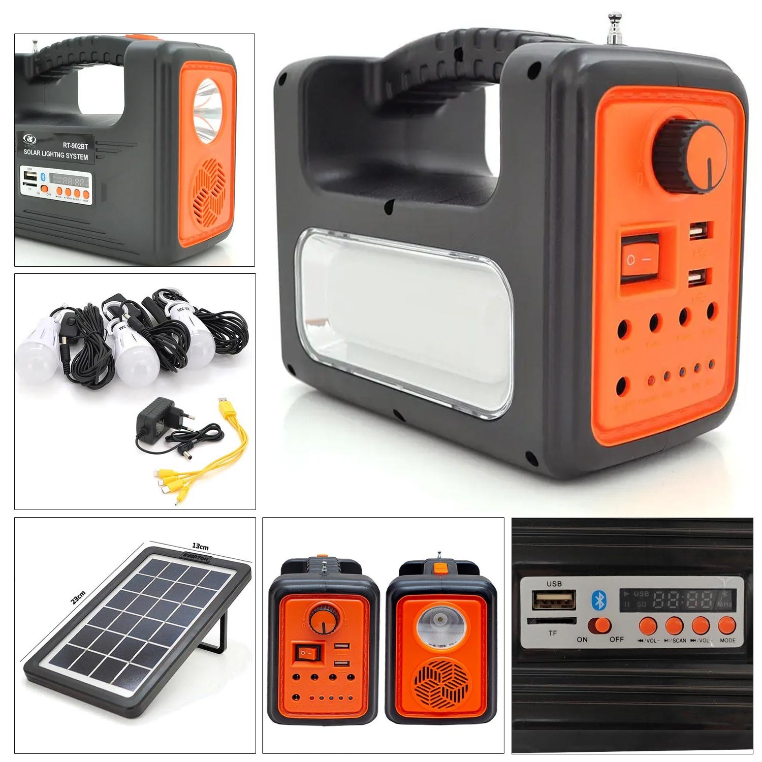 SOLAR KAMP LAMBASI ACIL DURUM ISIGI SARJLI BT/USB/SD/FM DAT AT-9011B