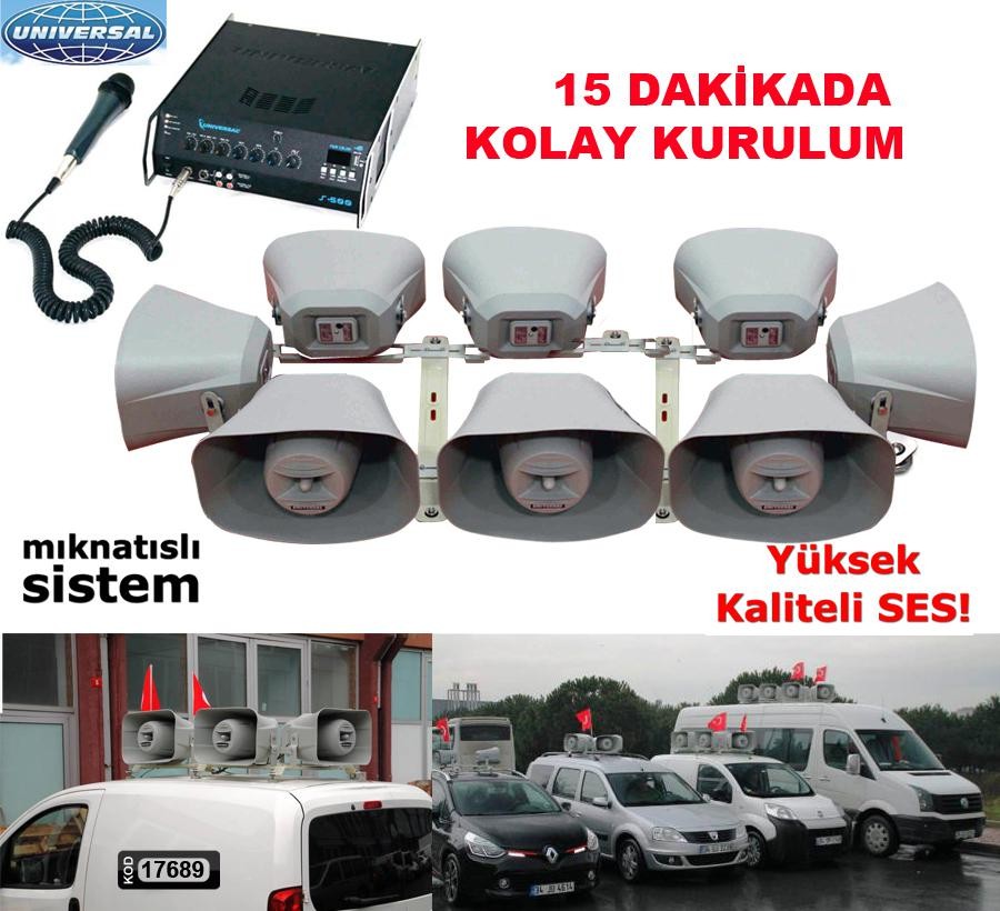 SEÇİM AMFİ SETİ SEKİZLİ MIKNATISLI 8 HORN HOPARLÖR 20CM 500 WATT AMFİ 12V AS-200