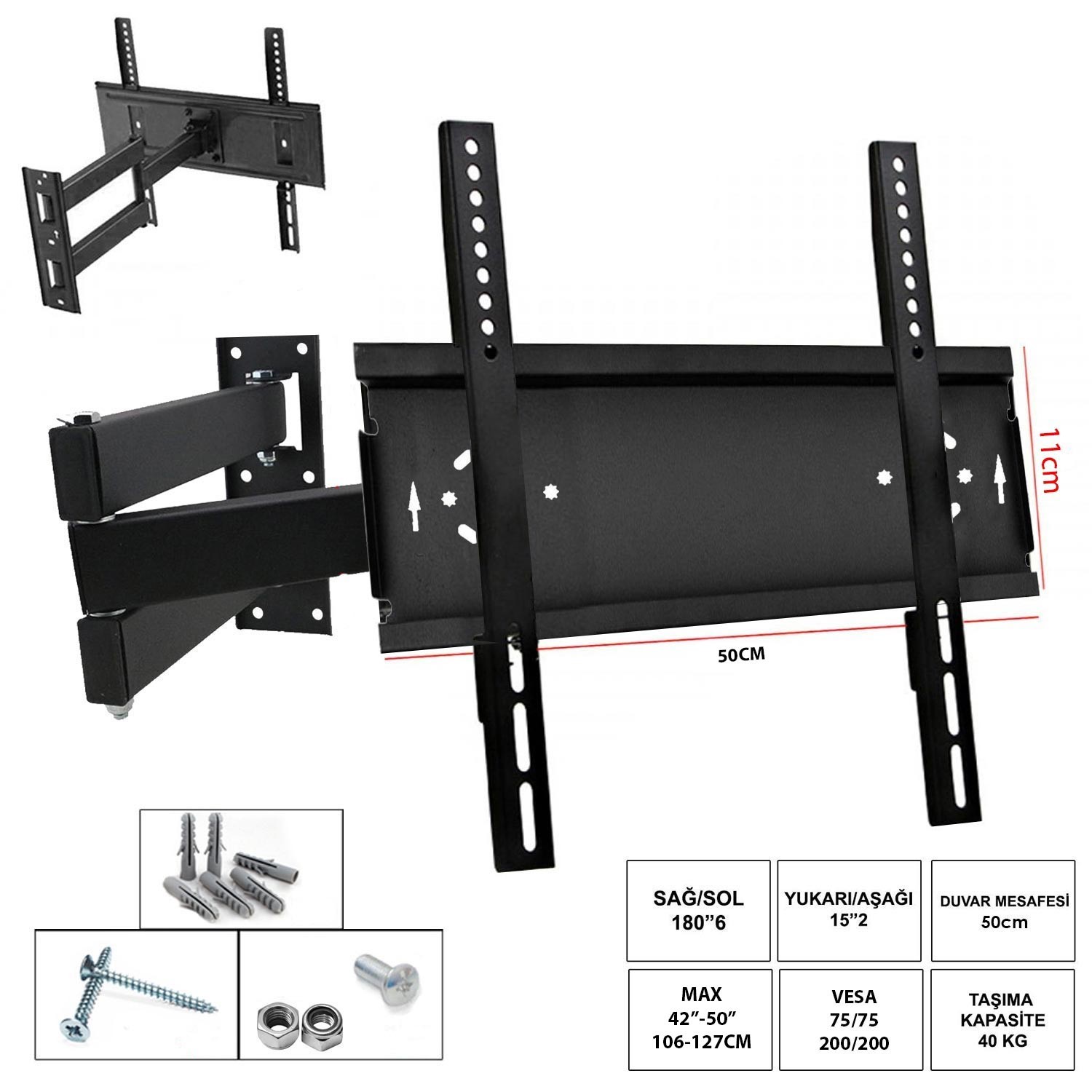 LCD ASKI APARATI HAREKETLİ ÜÇ KOLLU 42" 50" 106-127CM CURVET UFİX-5011H