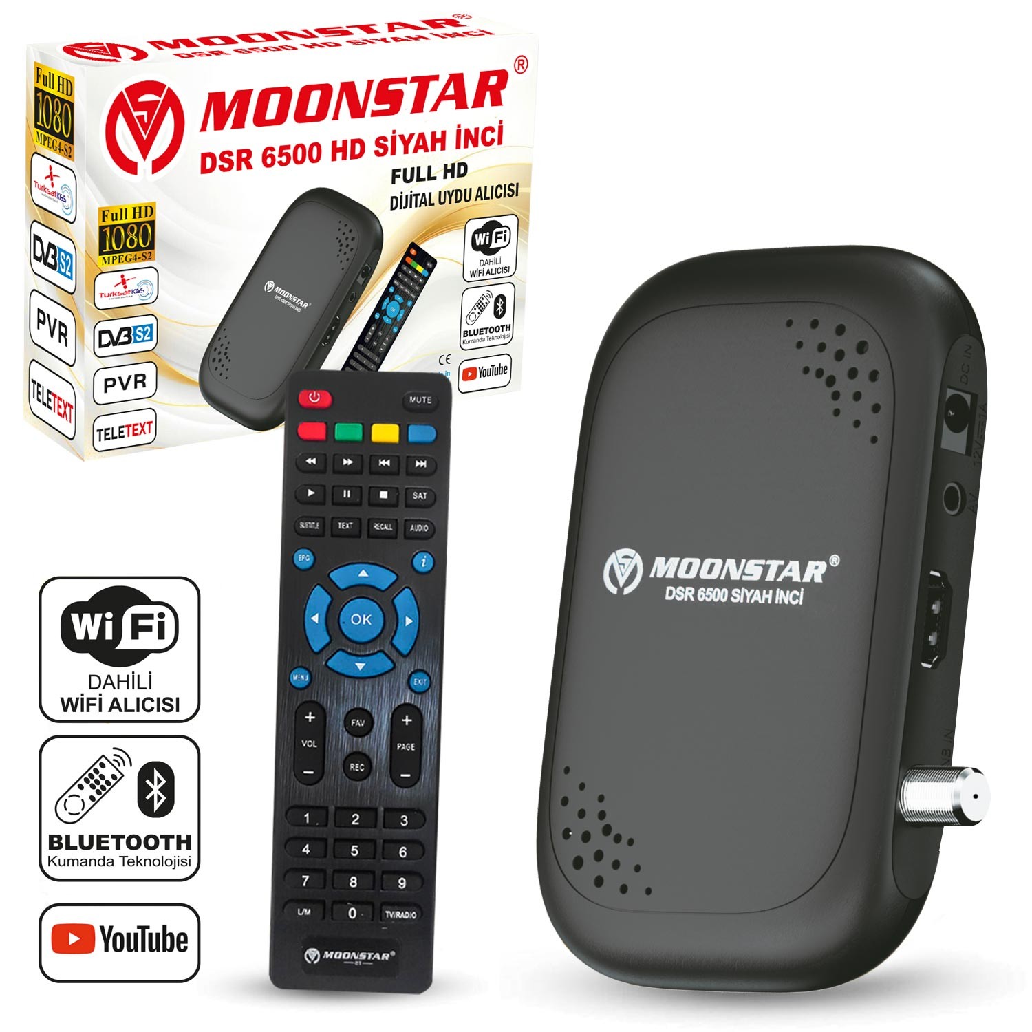 UYDU ALICI MİNİ FULL HD DAHİLİ WIFI YOUTUBE (BLUETOOTH İLE KANAL DEĞİŞTİRME) MOONSTAR DSR-6500