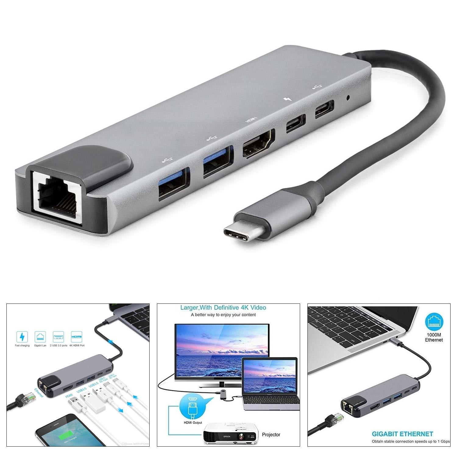 ÇEVİRİCİ ADAPTÖR 6 IN 1 TYPE-C TO USB HDTV LAN HADRON HDX-7791