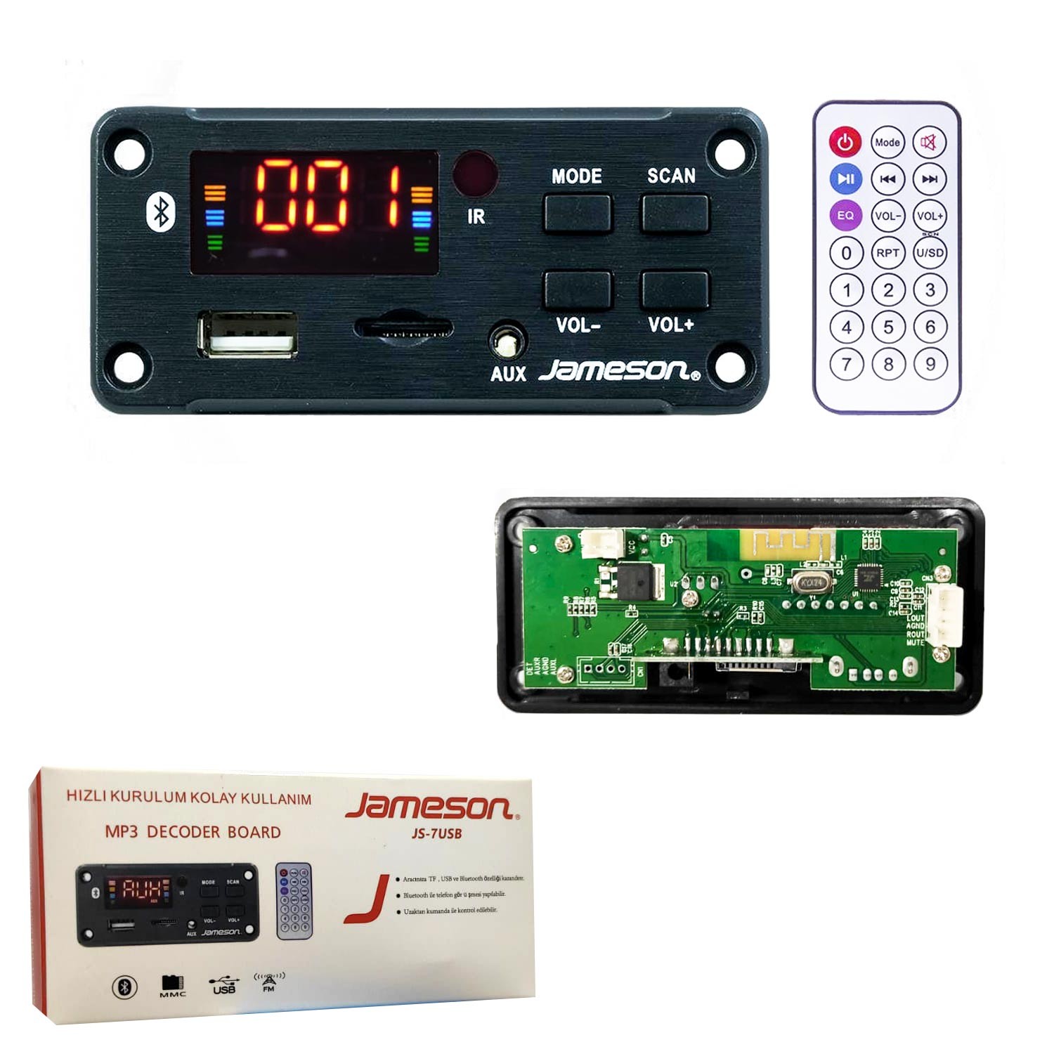 OTO TEYP ÇEVIRICI BORD 12V BT/USB/SD/FM/AUX KONUSMALI RENKLI EKRAN JAMESON JS-7USB