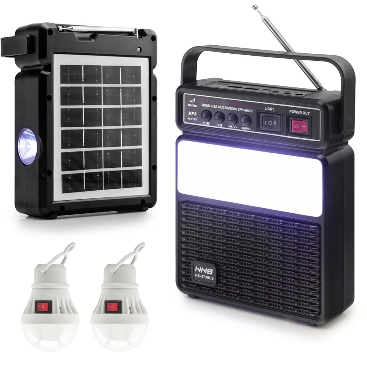 SOLAR KAMP LAMBASI ACIL DURUM ISIGI SARJLI BT/USB/SD/FM NNS NS-2730LS