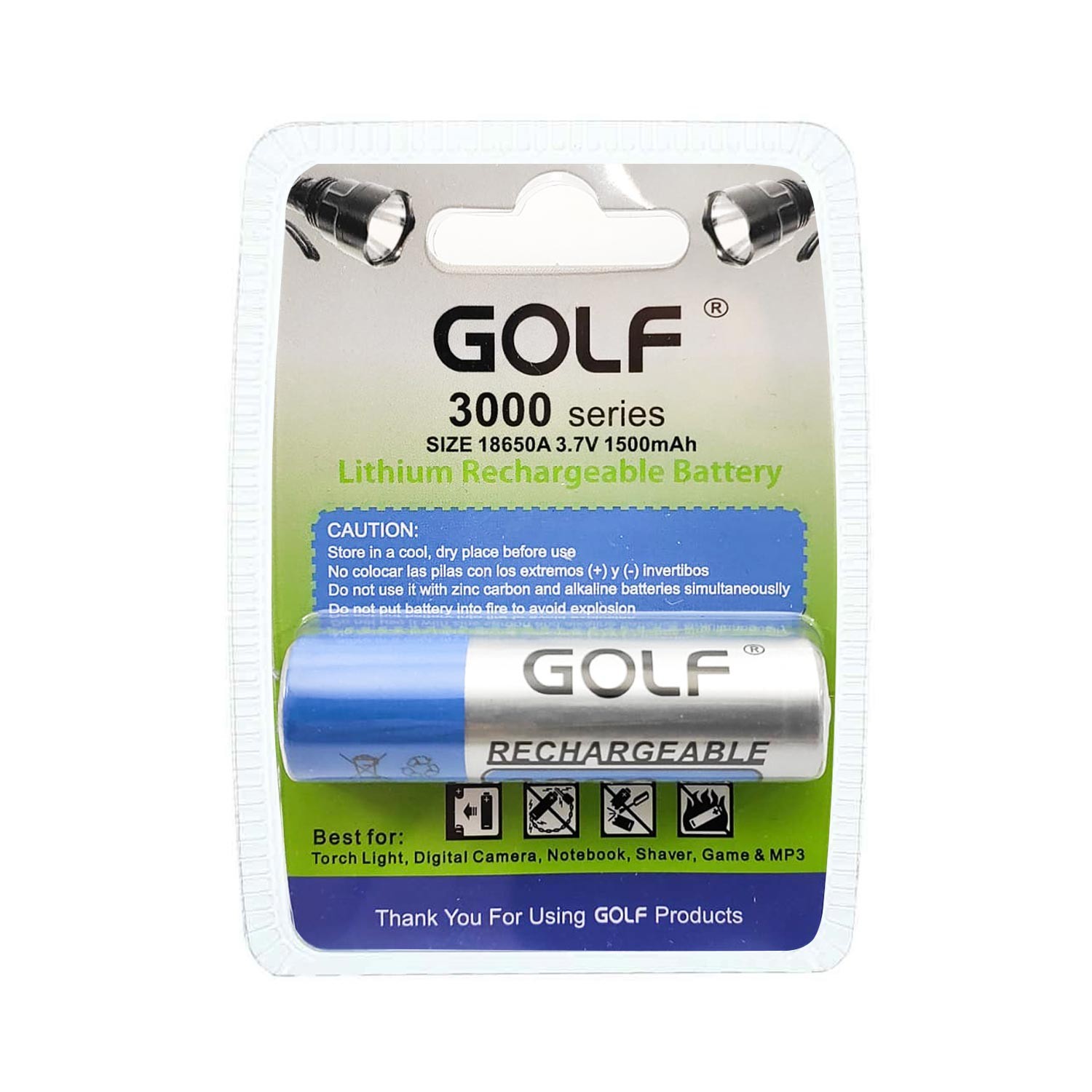 SARJLI PIL 3.7V 1500MAH 3000 SERIES 18650 BASLIKLI LI-ION GOLF