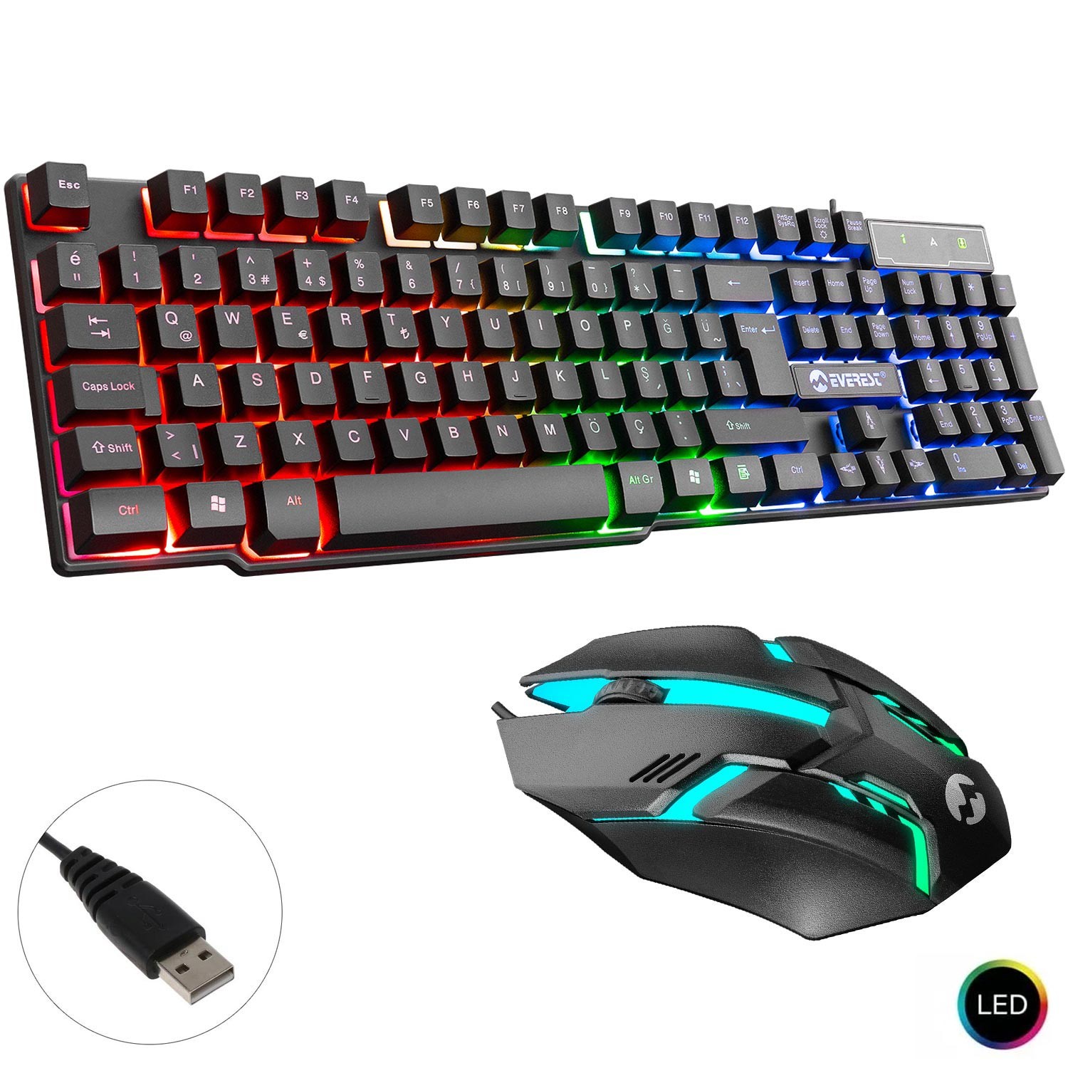 KABLOLU OYUNCU KLAVYE Q MOUSE SETİ LEDLİ EVEREST KM-G77 X-VAYNE