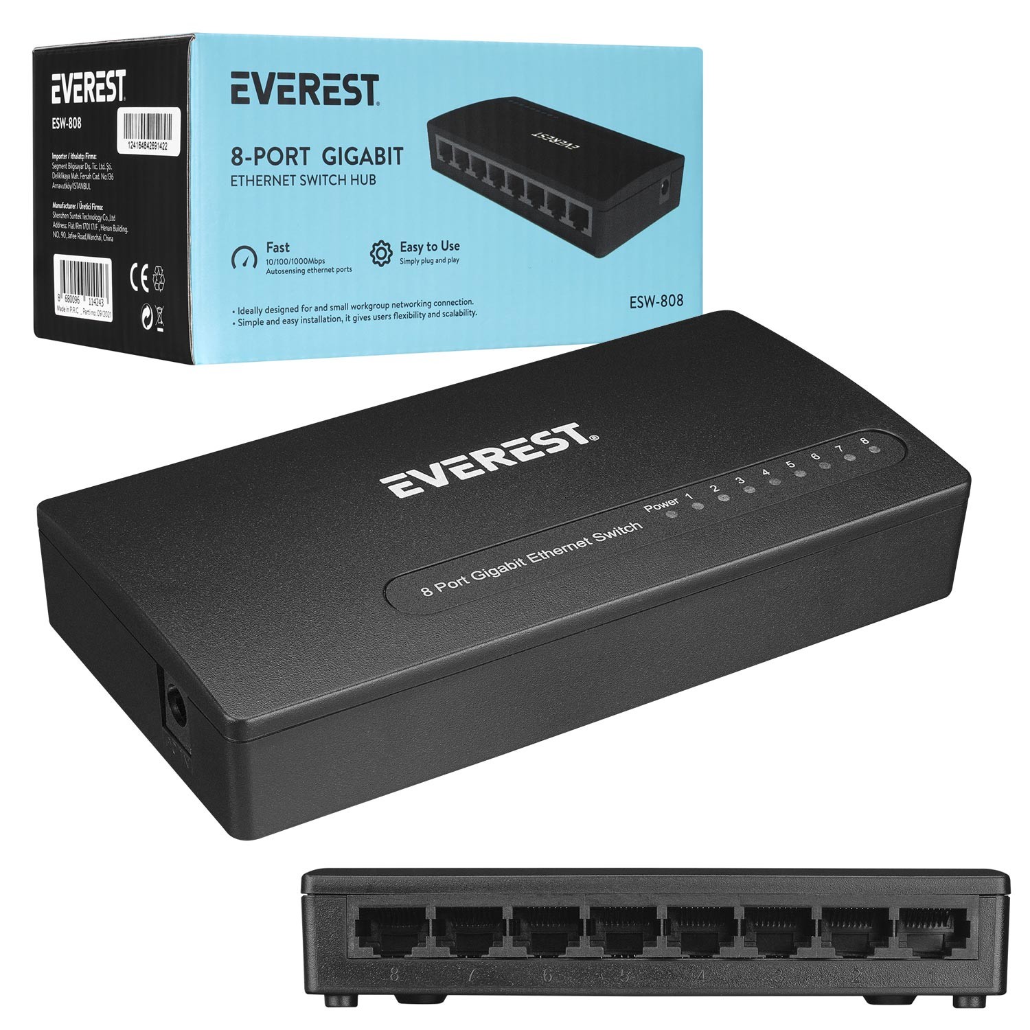 ETHERNET SWITCH HUB 8 PORT 1000MBPS GIGABIT EVEREST ESW-808