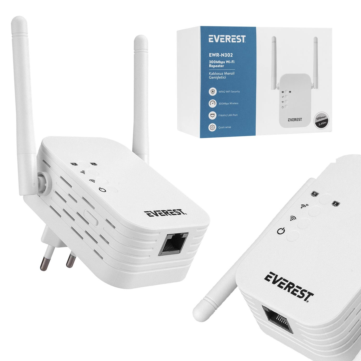 KABLOSUZ MENZİL GENİŞLETİCİ WIFI 300 MBPS REPEATER EVEREST EWR-N302