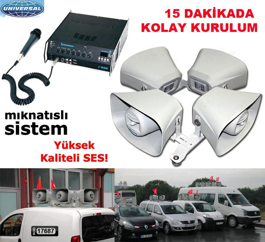 SEÇİM AMFİ SETİ DÖRTLÜ MIKNATISLI 4 HORN HOPARLÖR 20CM 500 WATT AMFİ 12V AS-200