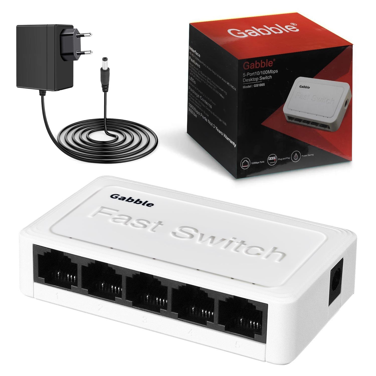 ETHERNET SWITCH HUB 5 PORT 10/100MBPS GABBLE GAB-SWC05