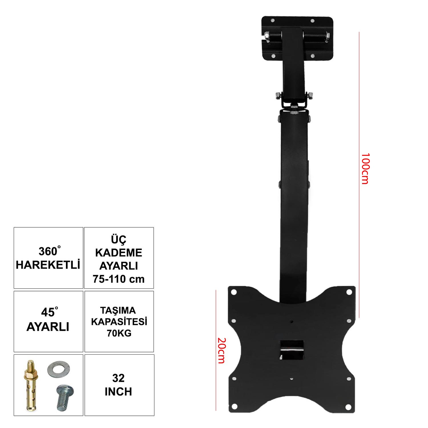 LCD LED TV TAVAN ASKI APARATI HAREKETLİ 32" 40" 82-102CM UFİX