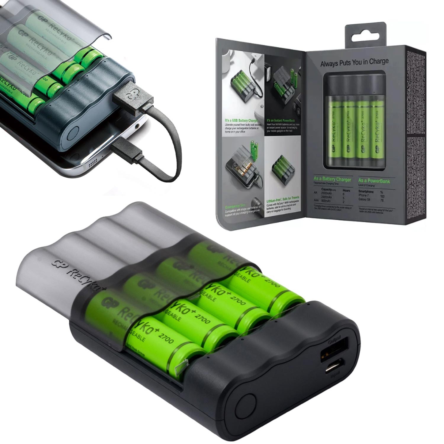 PIL SARJ ALETI AA/AAA 4XAA 2600MAH 2700 SERIES+POWERBANK GP X411 (PIL DAHIL)