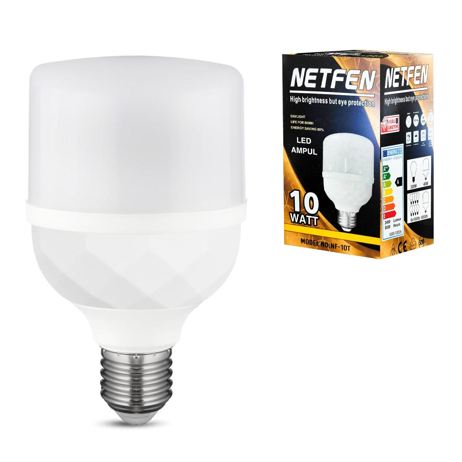 LED AMPÜL 220V 10W 1000 LÜMEN BEYAZ E27 NETFEN NF-10T