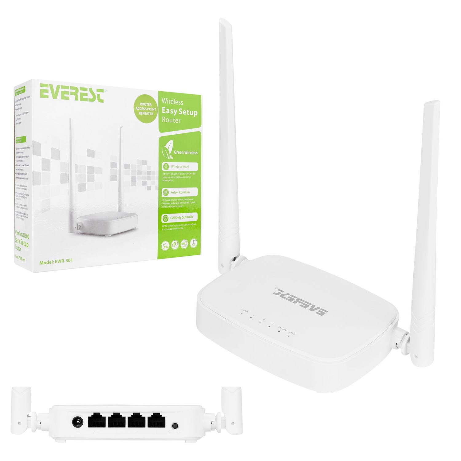 KABLOSUZ ROUTER REPEATER 4 PORT 300 MBPS EVEREST EWR-301