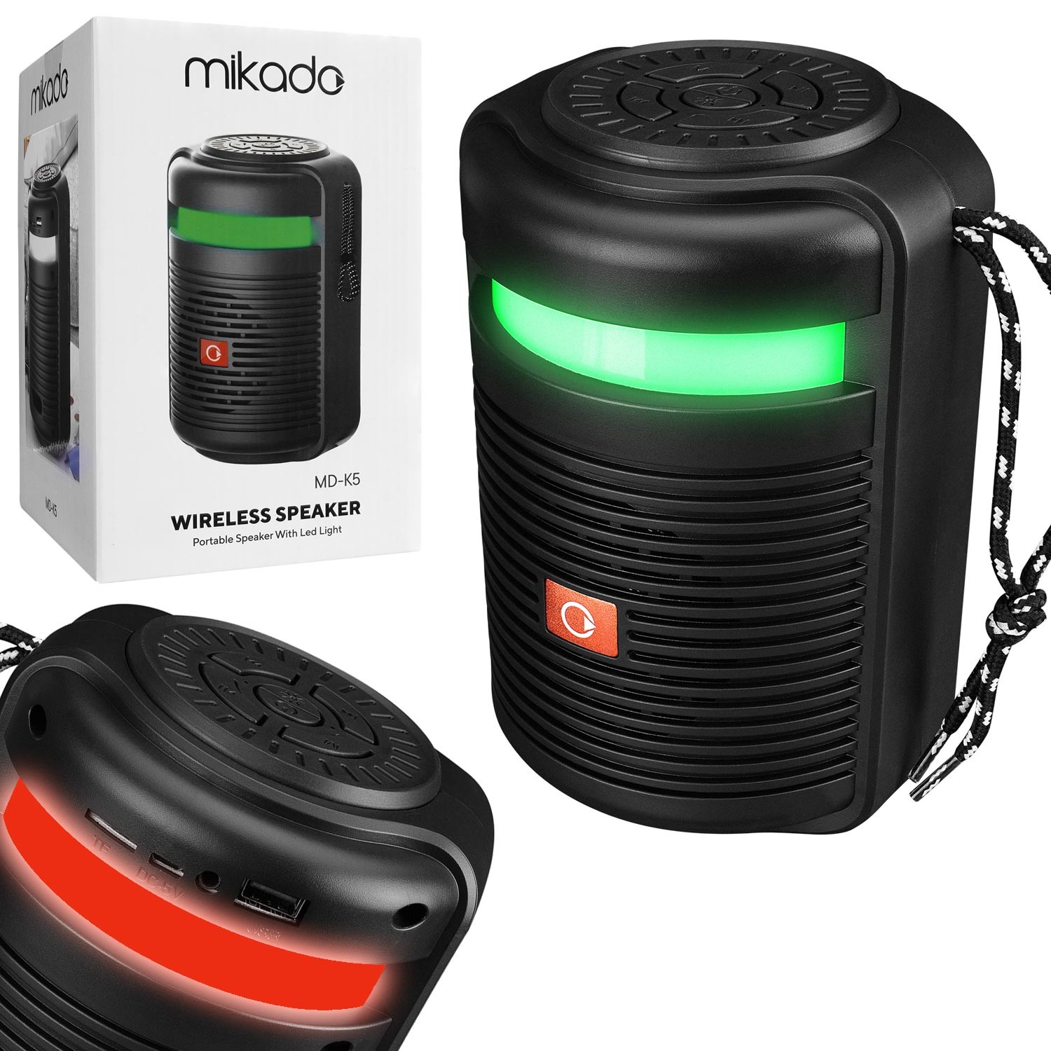 MÜZIK KUTUSU RGB LED SARJLI BT/USB/SD/AUX MIKADO MD-K5