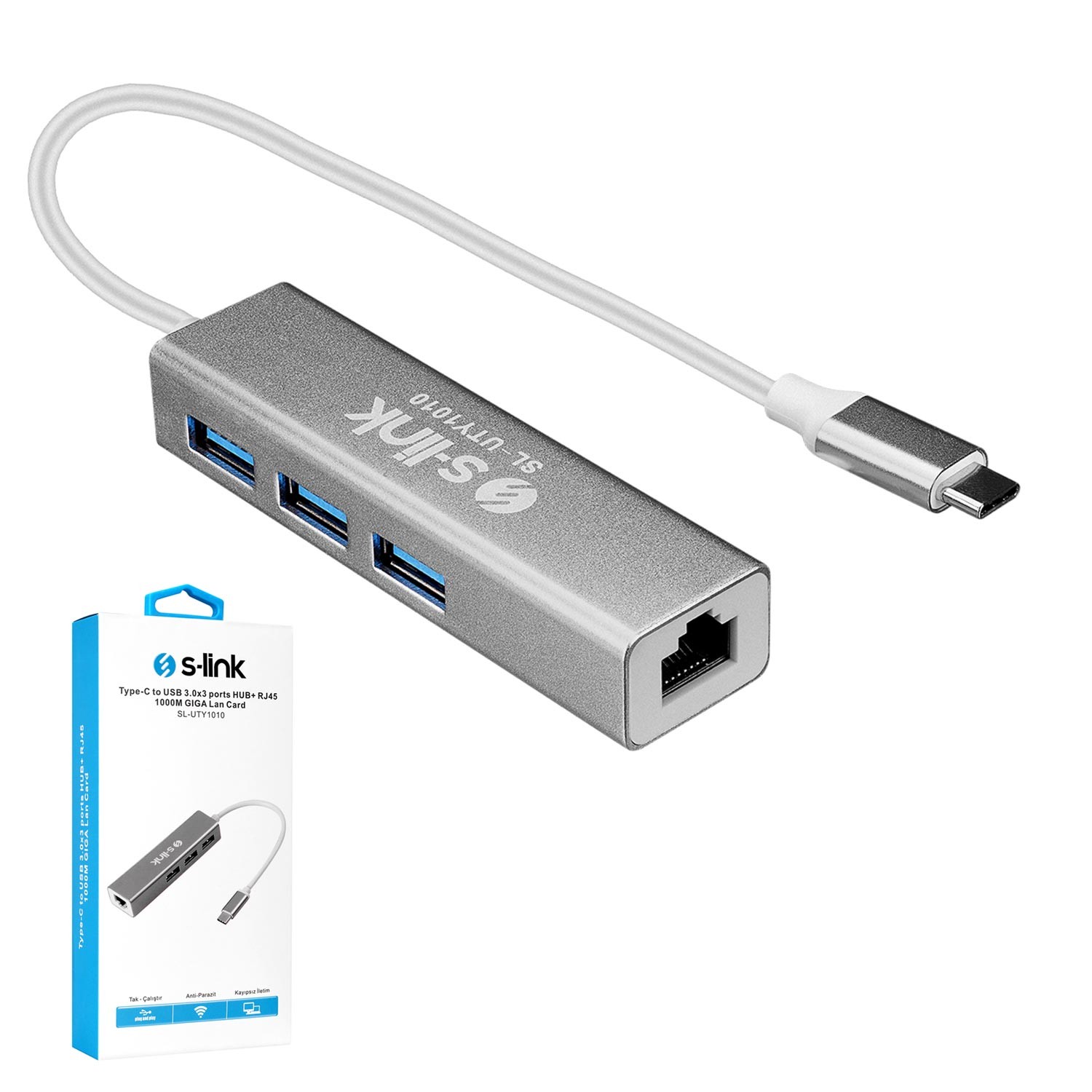 ÇEVİRİCİ ADAPTÖR 4 IN 1 TYPE-C TO USB 3.0 RJ45 S-LİNK SL-UTY1010