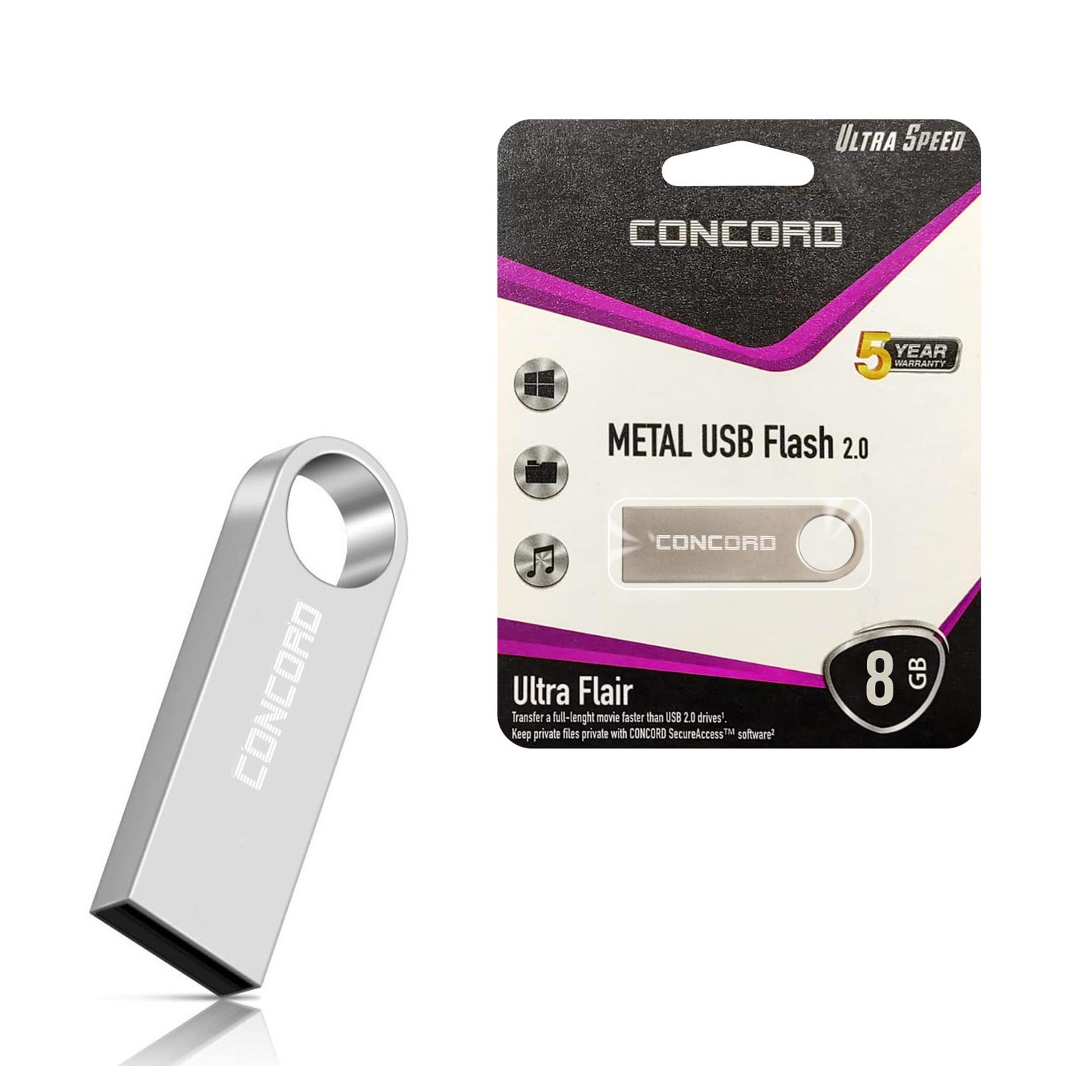 USB FLASH BELLEK 8GB METAL ULTRA FLAIR CONCORD C-U8