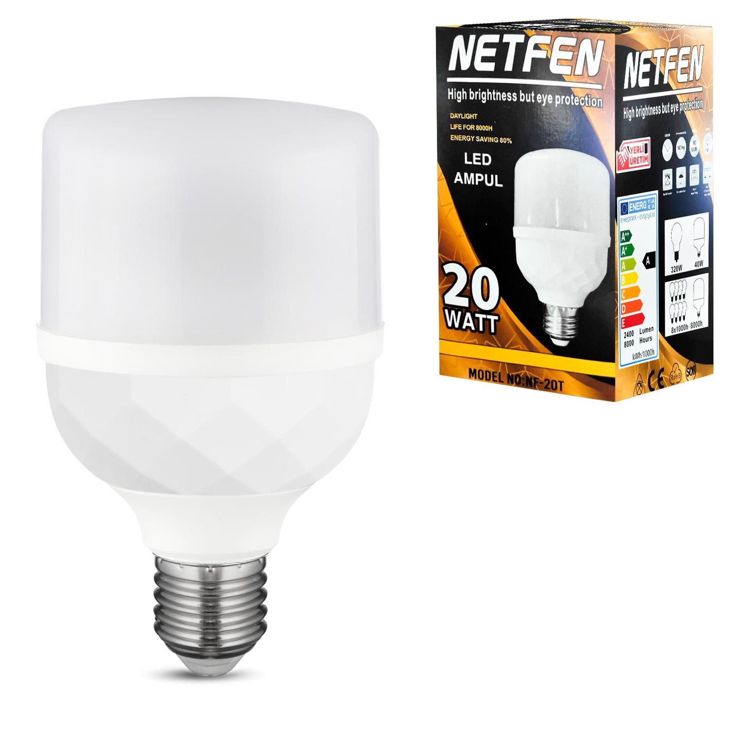 LED AMPÜL 220V 20W 2400 LÜMEN BEYAZ E27 NETFEN NF-20T