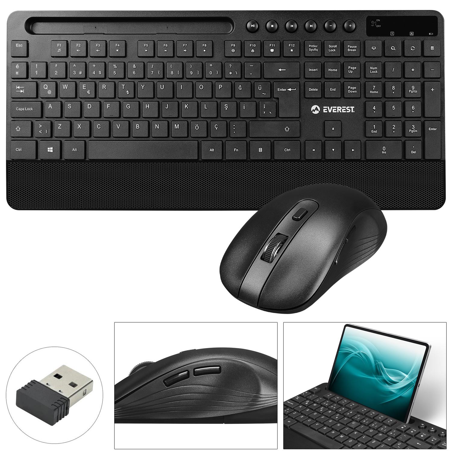 KABLOSUZ KLAVYE Q MOUSE SETİ STANDLI EVEREST KM-9676