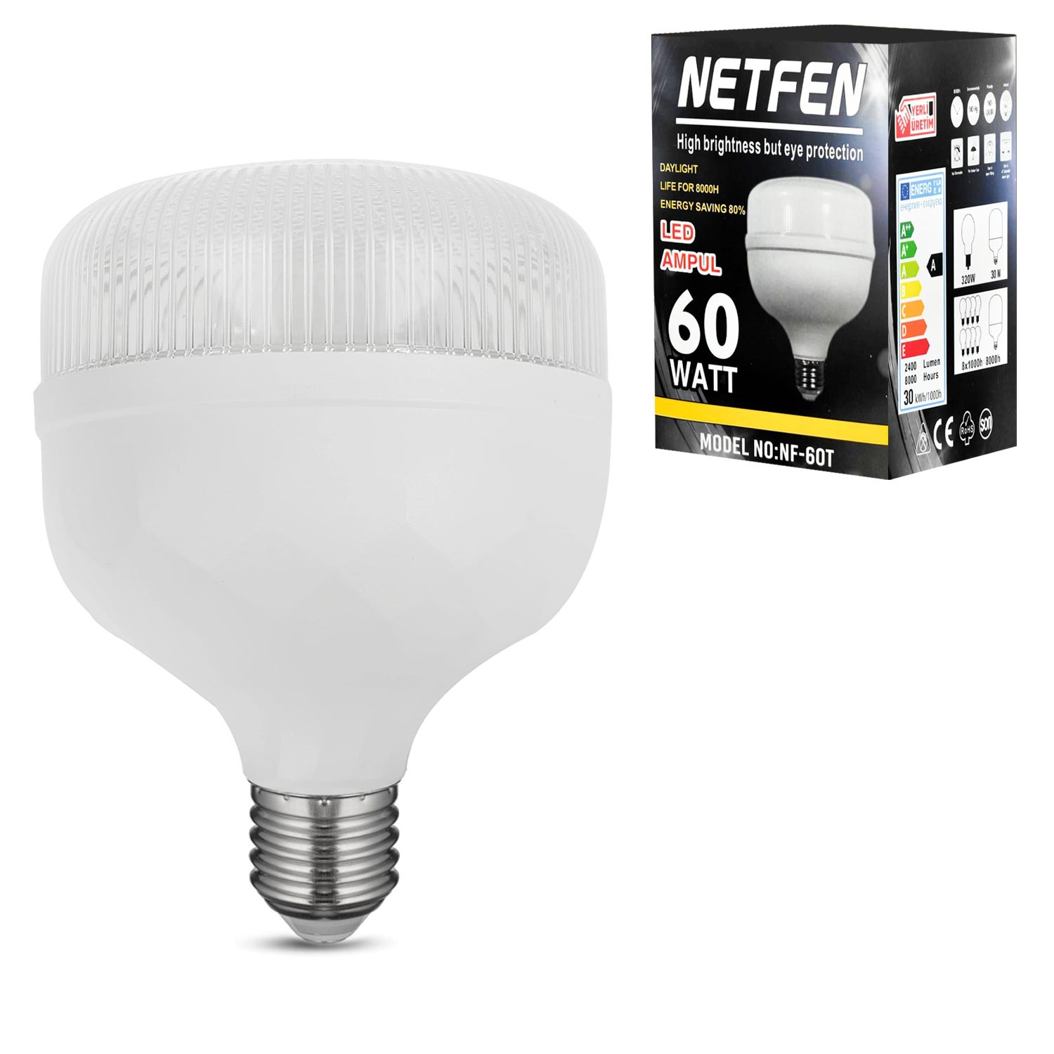 LED AMPÜL 220V 60W 2400 LÜMEN BEYAZ E27 NETFEN NF-60T