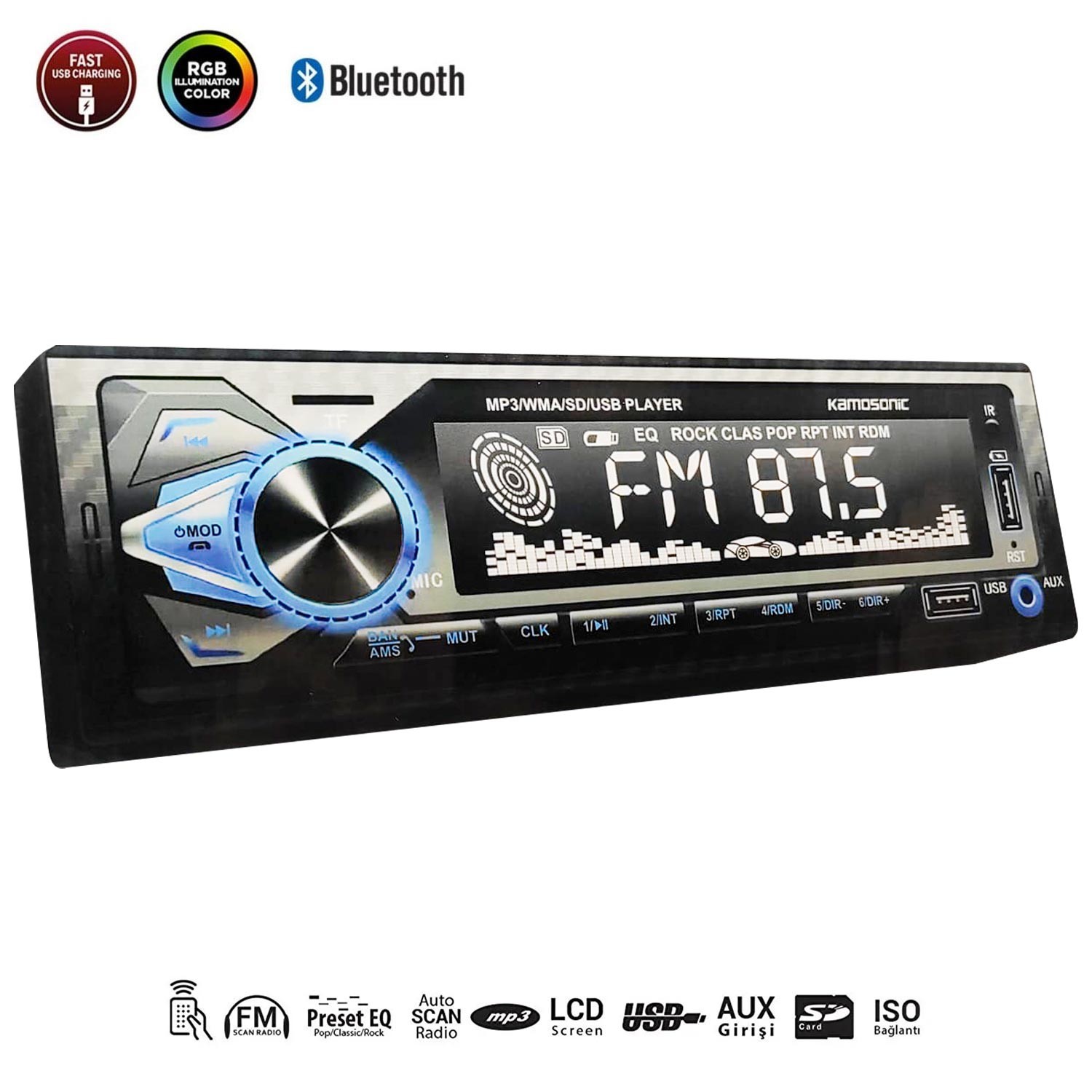 KAMOSONIC KS-MX804 OTO TEYP 4X50 WATT BLUETOOTH