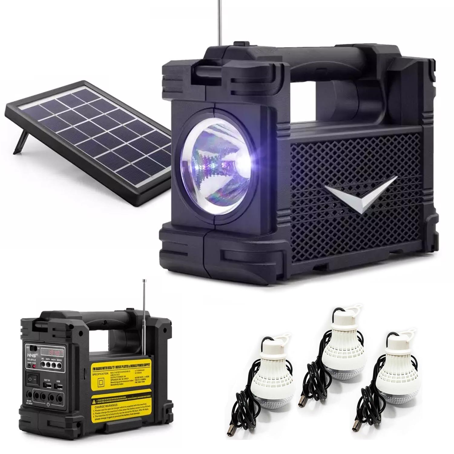 SOLAR KAMP LAMBASI ACIL DURUM ISIGI SARJLI BT/USB/SD/FM NNS NS-261LS