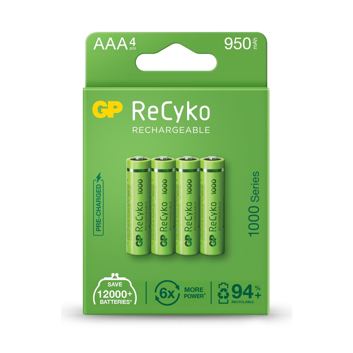 SARJLI PIL AAA INCE KALEM 950MAH 1000 SERIES NI-MH (4 ADET) GP RECYKO