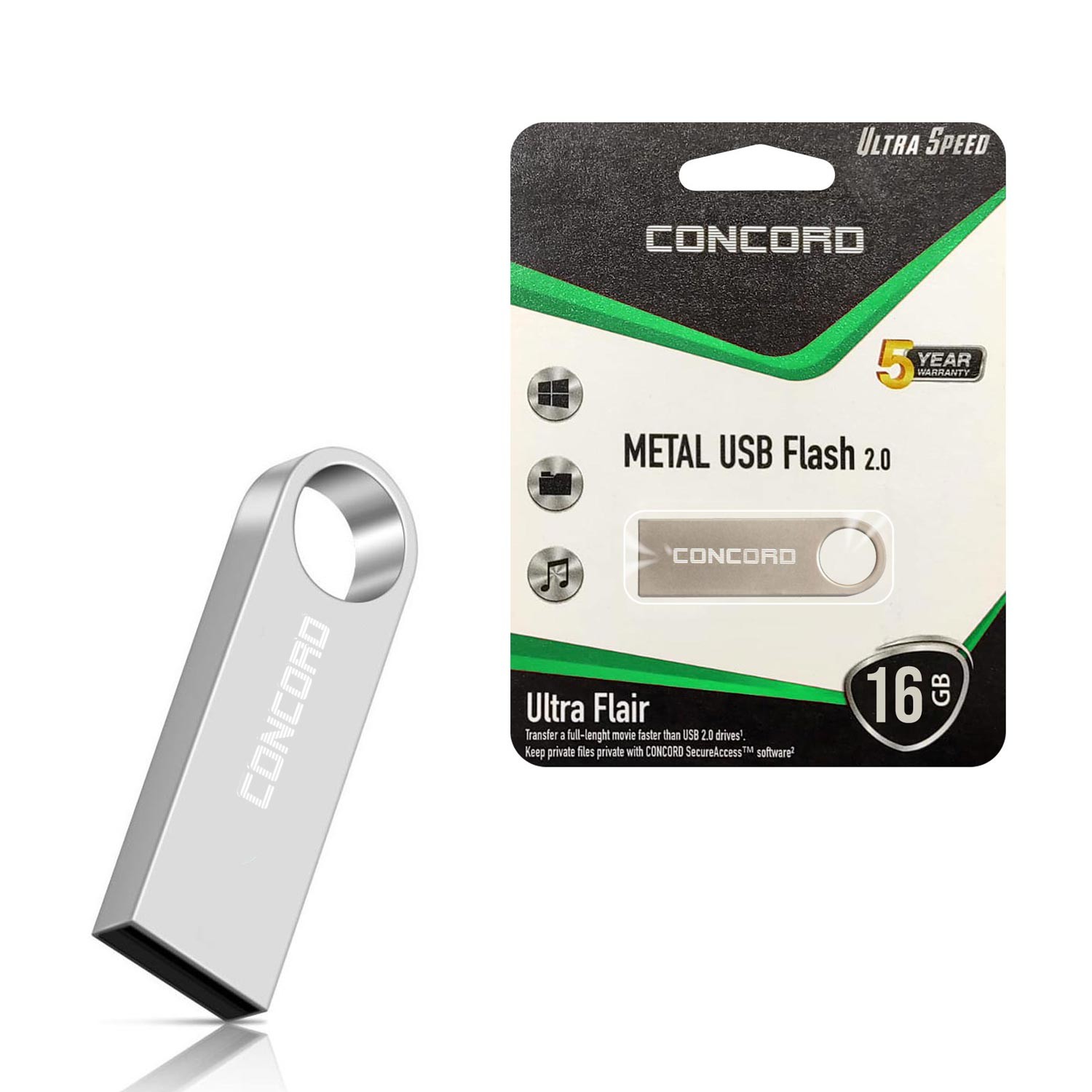 USB FLASH BELLEK 16GB METAL ULTRA FLAIR CONCORD C-U16