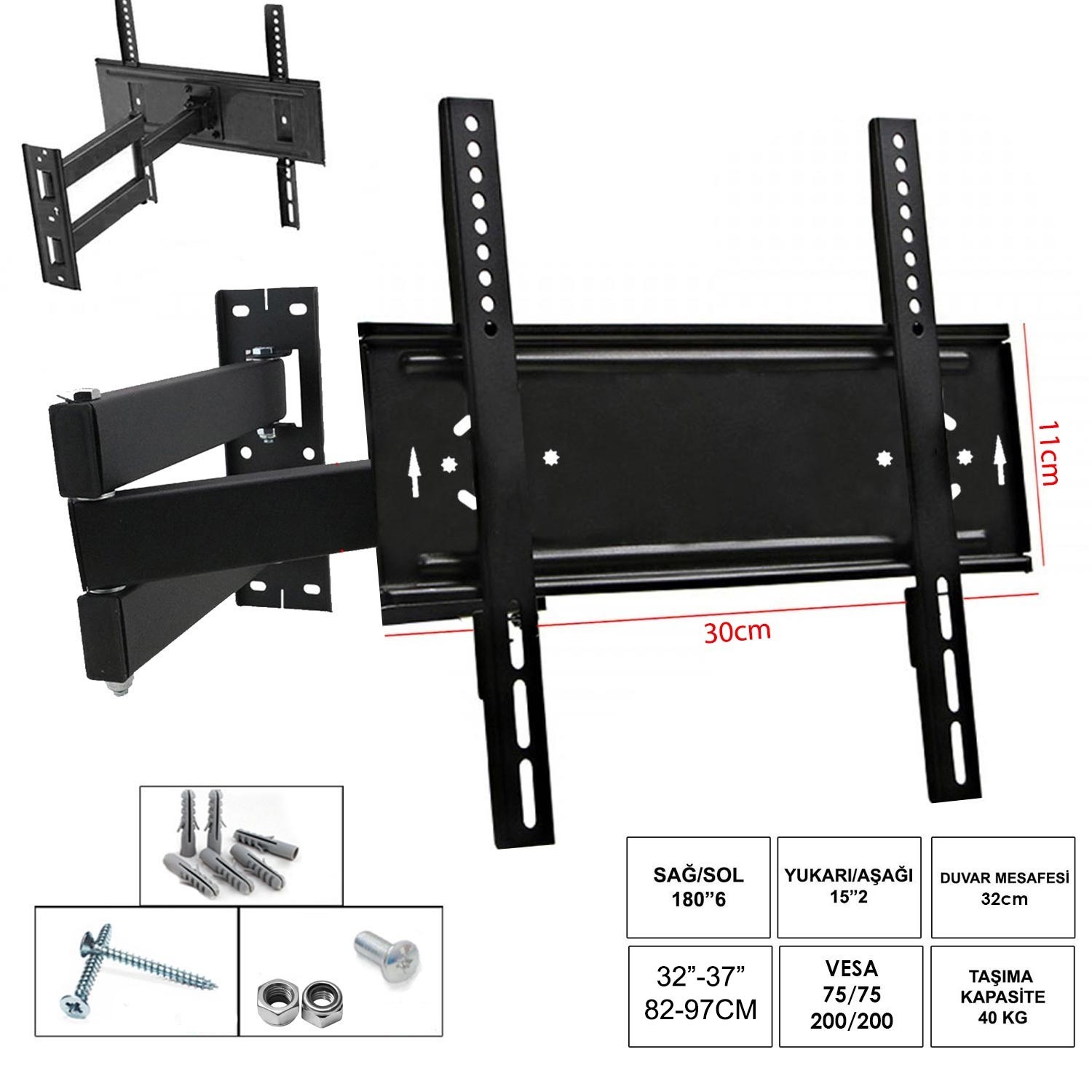 LCD ASKI APARATI HAREKETLİ ÜÇ KOLLU 32" 37" 82-97CM CURVET UFİX 3011