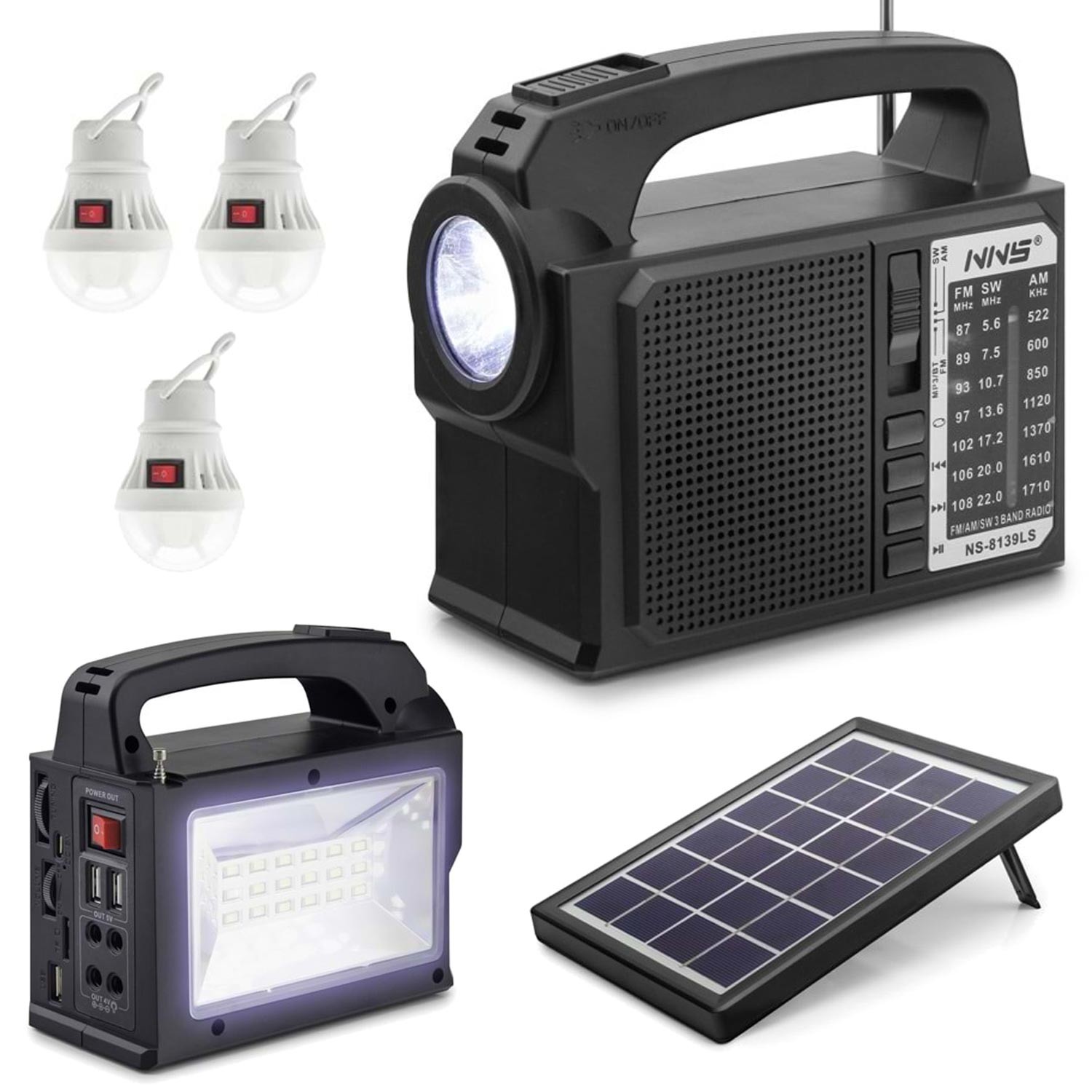 SOLAR KAMP LAMBASI ACIL DURUM ISIGI SARJLI BT/USB/SD/FM NNS NS-8139LS